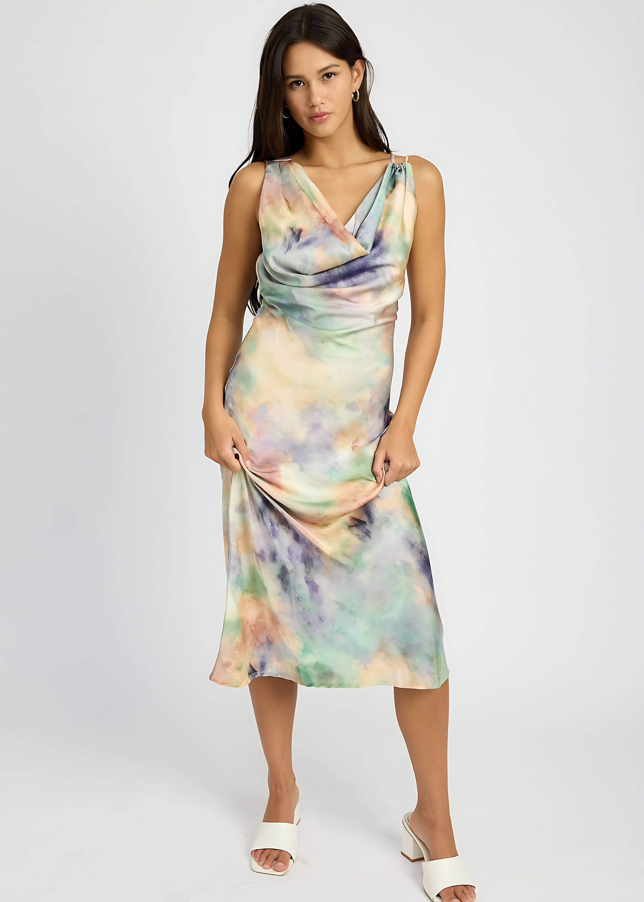 Cowl Neck Midi Bias Dress