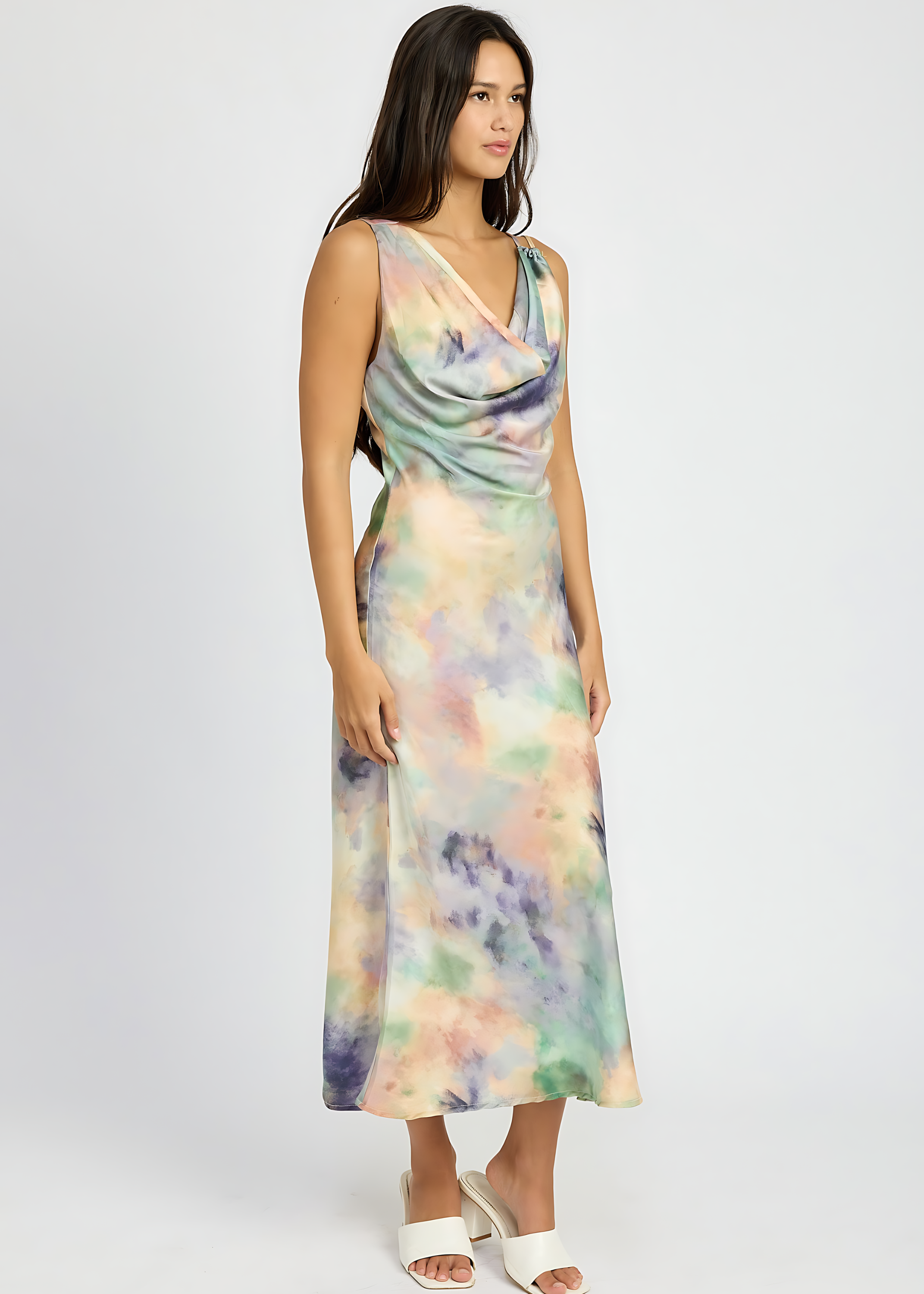 Cowl Neck Midi Bias Dress