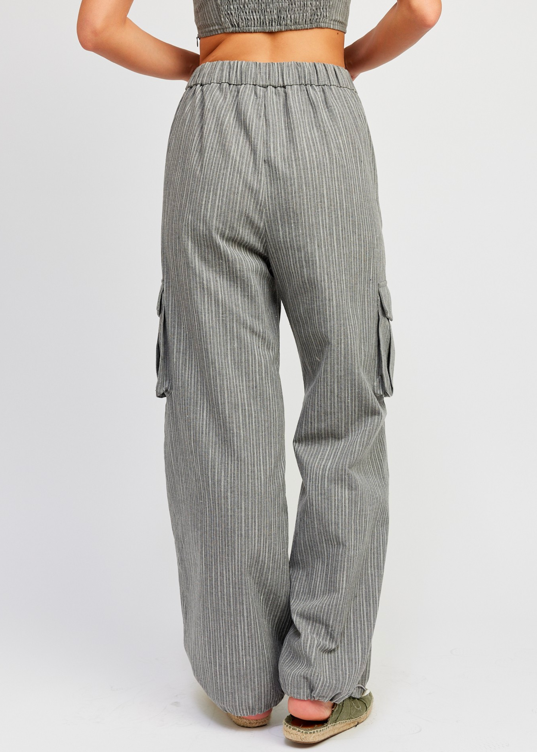 Striped Cargo Pants With Waist Drawstring