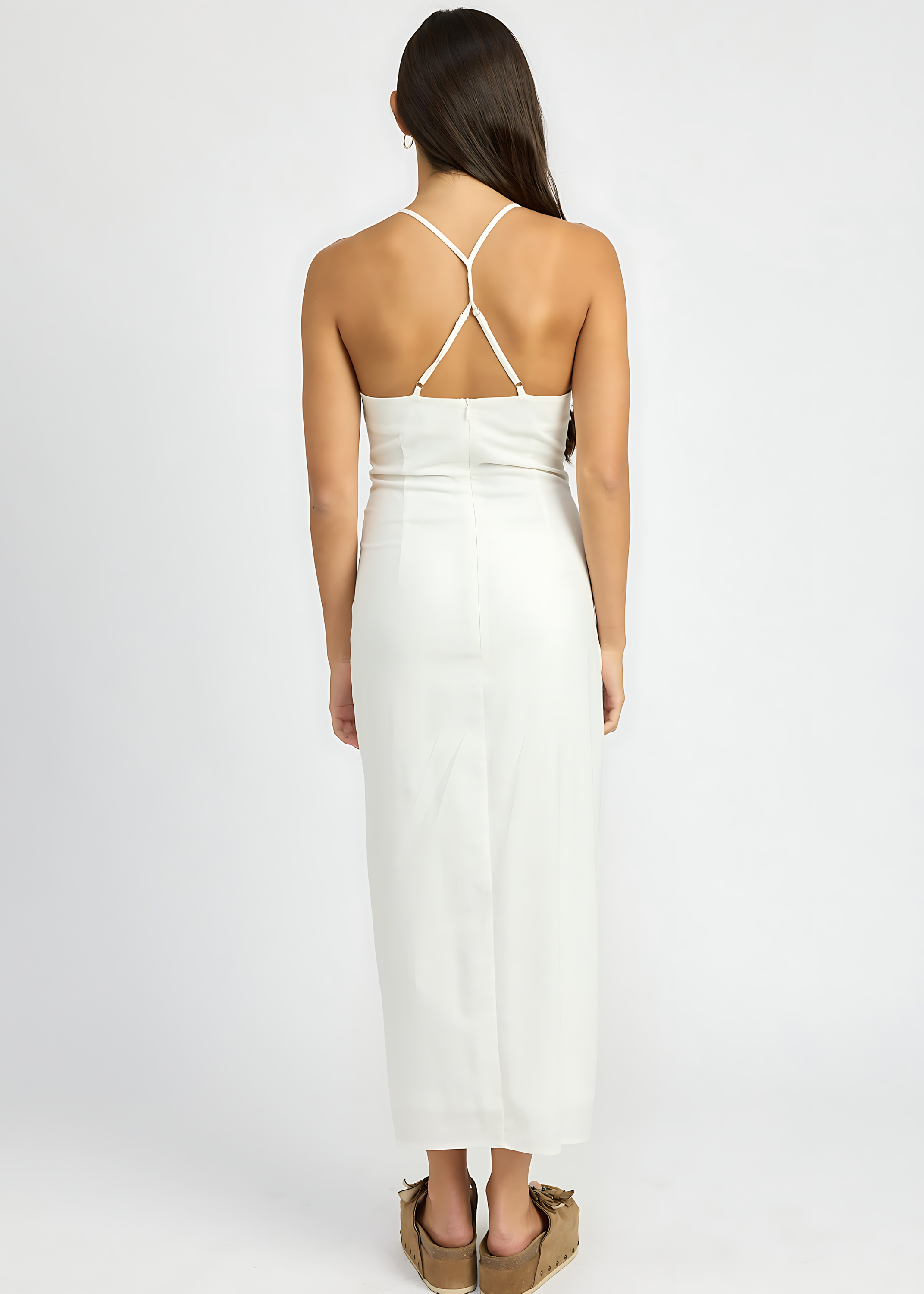 Ruched Satin Dress With Crossed Back