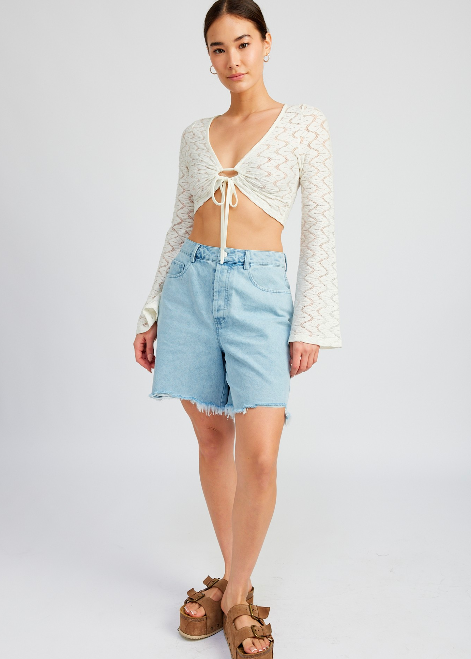 Crochet Bell Sleeve Top With Front O Ring
