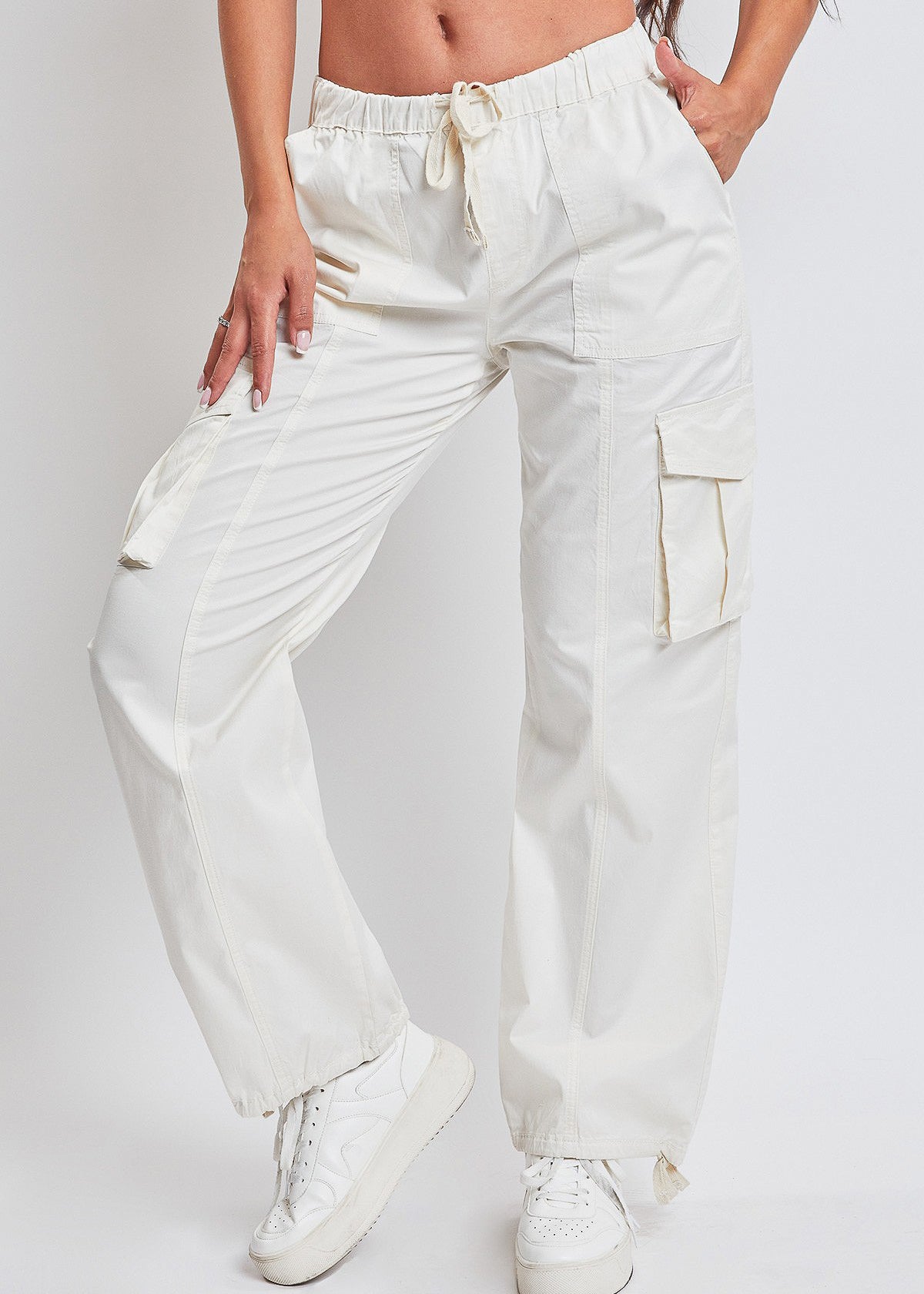 Mid Rise Pull On Cargo Pants