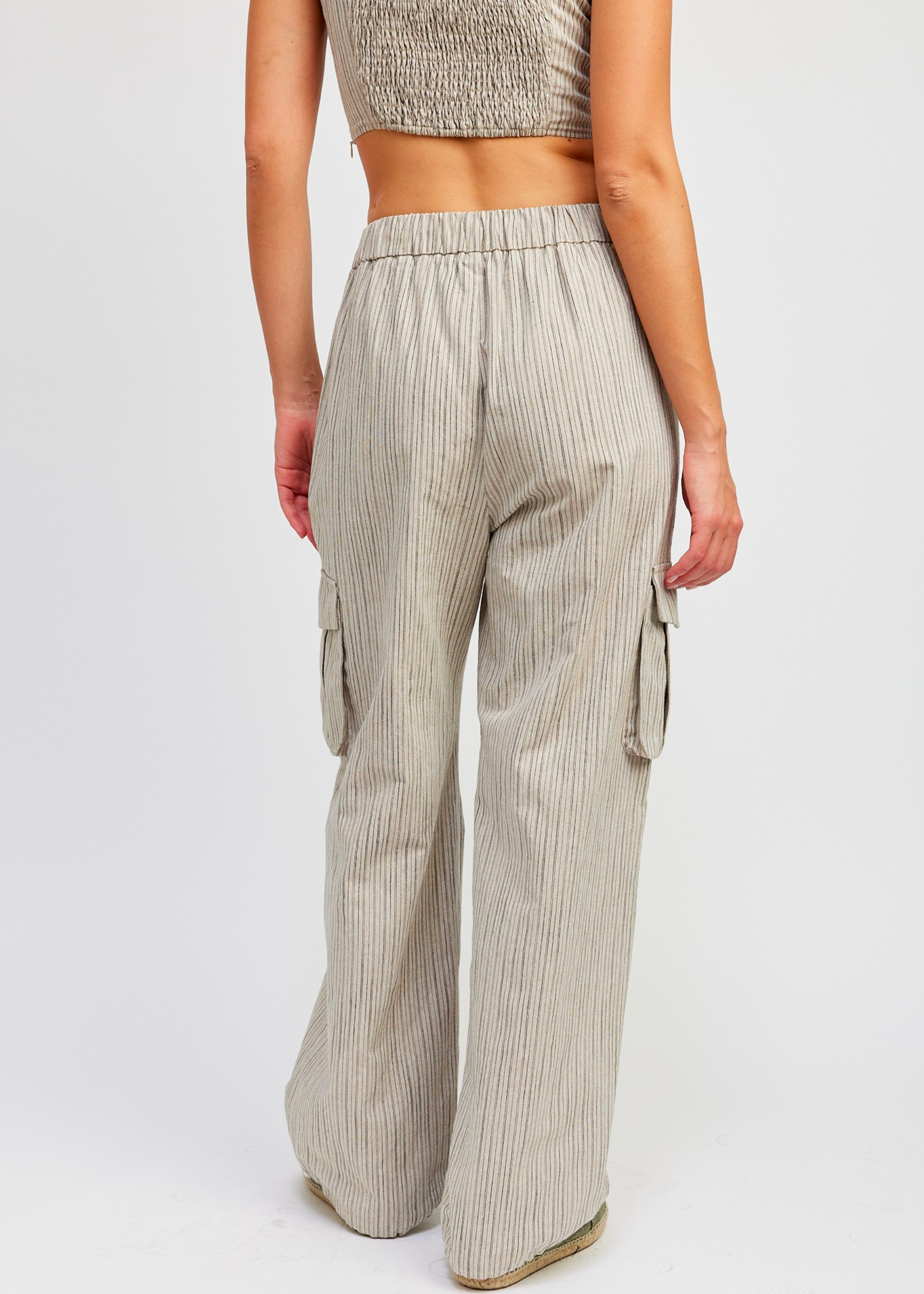 Striped Cargo Pants With Waist Drawstring