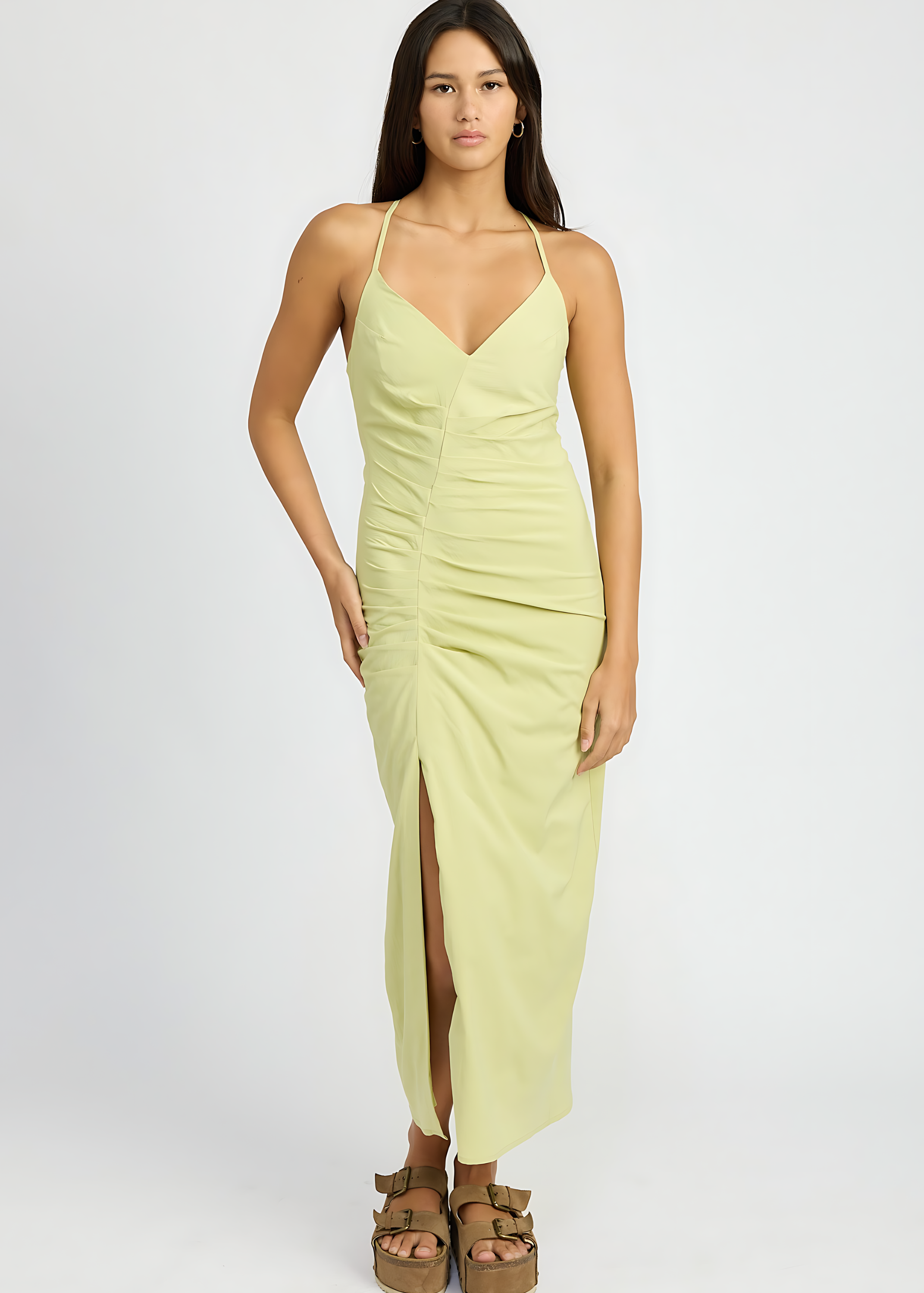 Ruched Satin Dress With Crossed Back