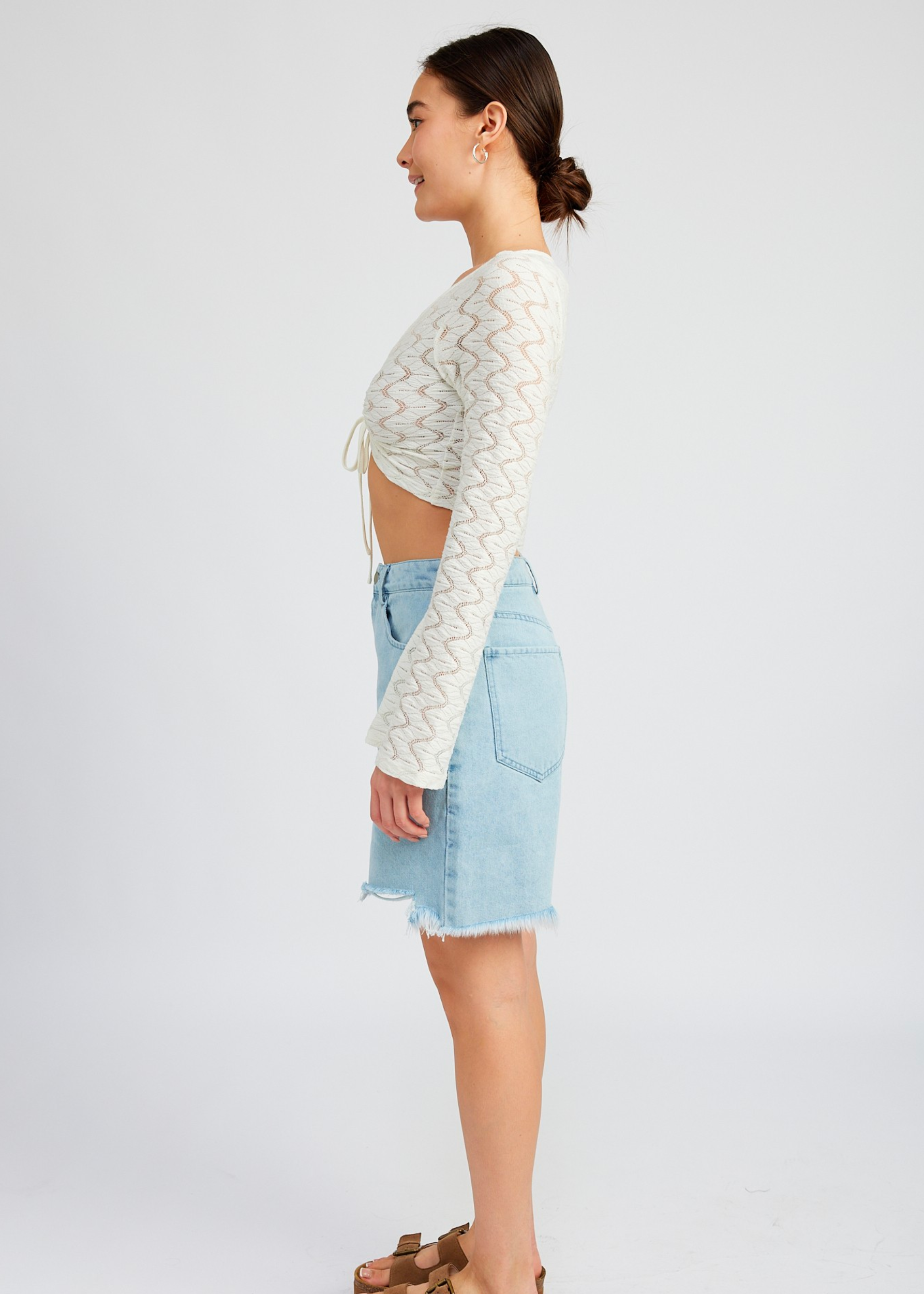 Crochet Bell Sleeve Top With Front O Ring