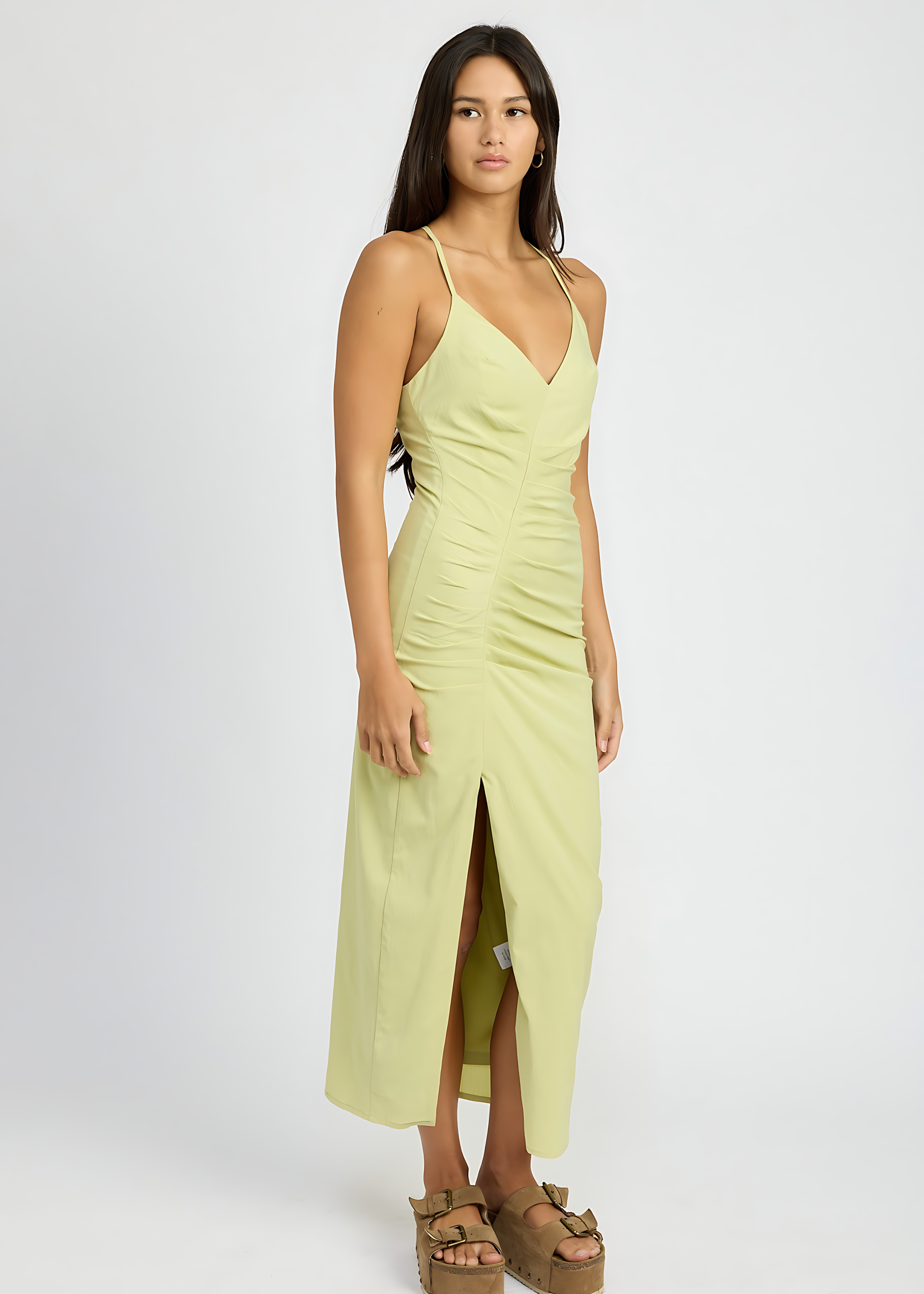 Ruched Satin Dress With Crossed Back