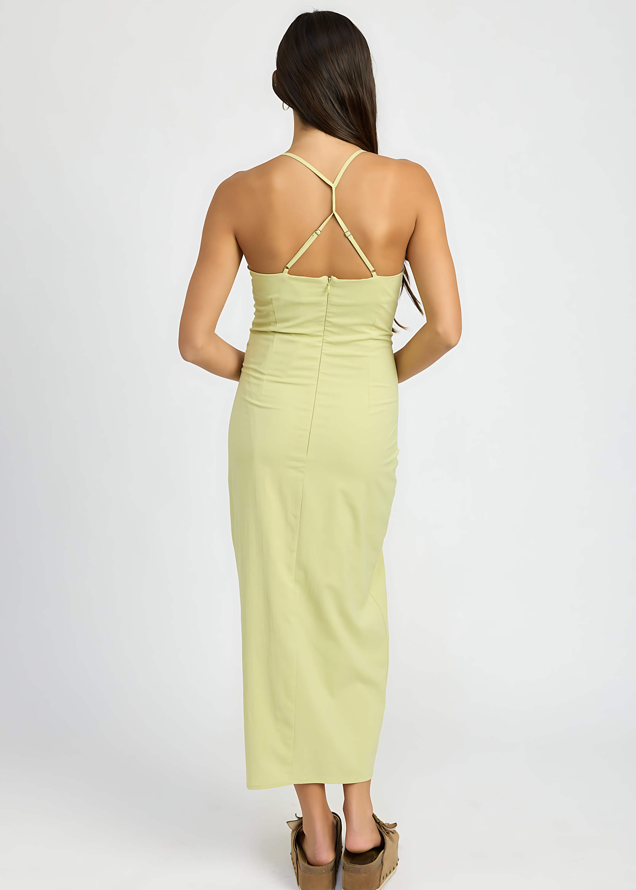 Ruched Satin Dress With Crossed Back