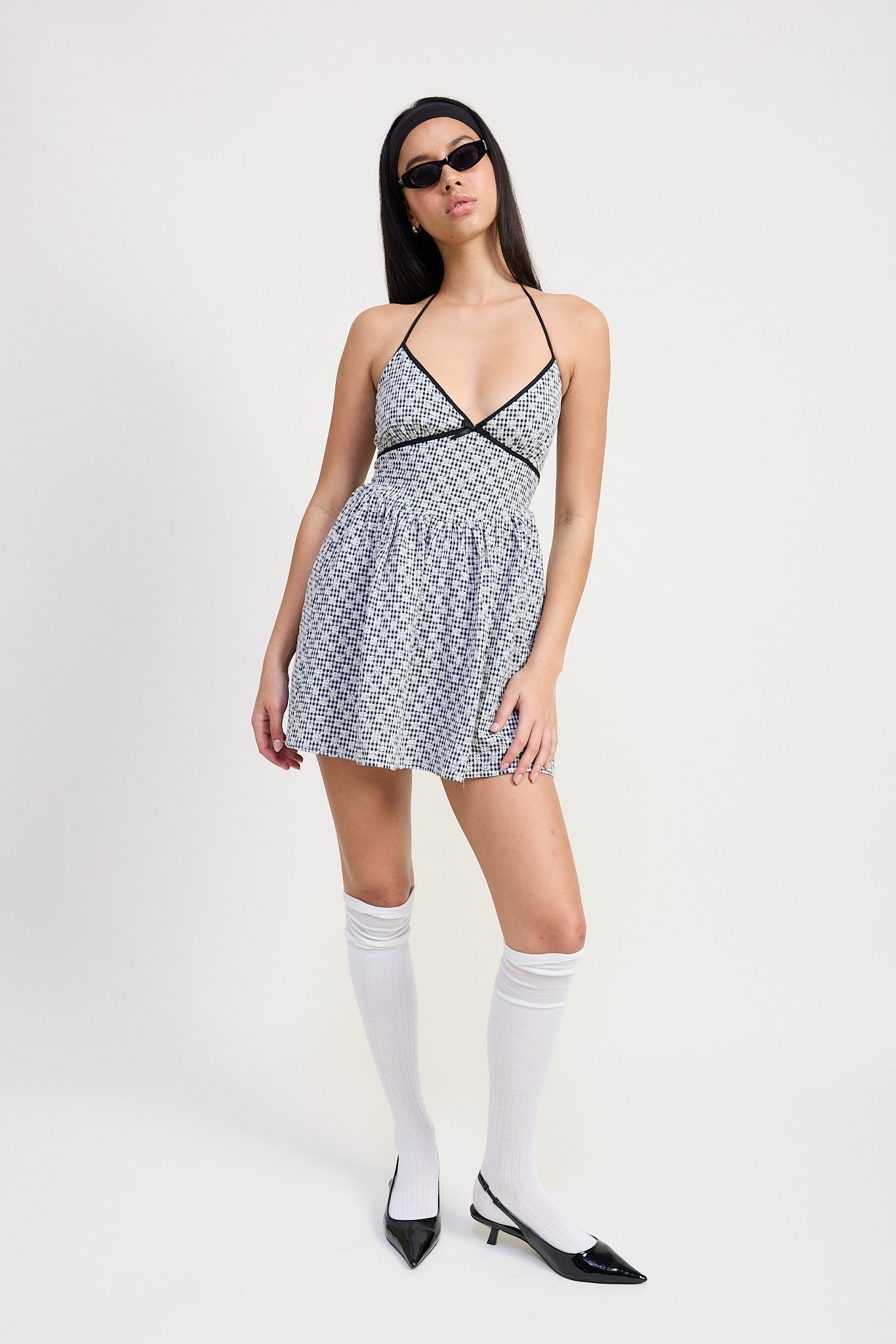 GINGHAM HALTER NECK MINI DRESS