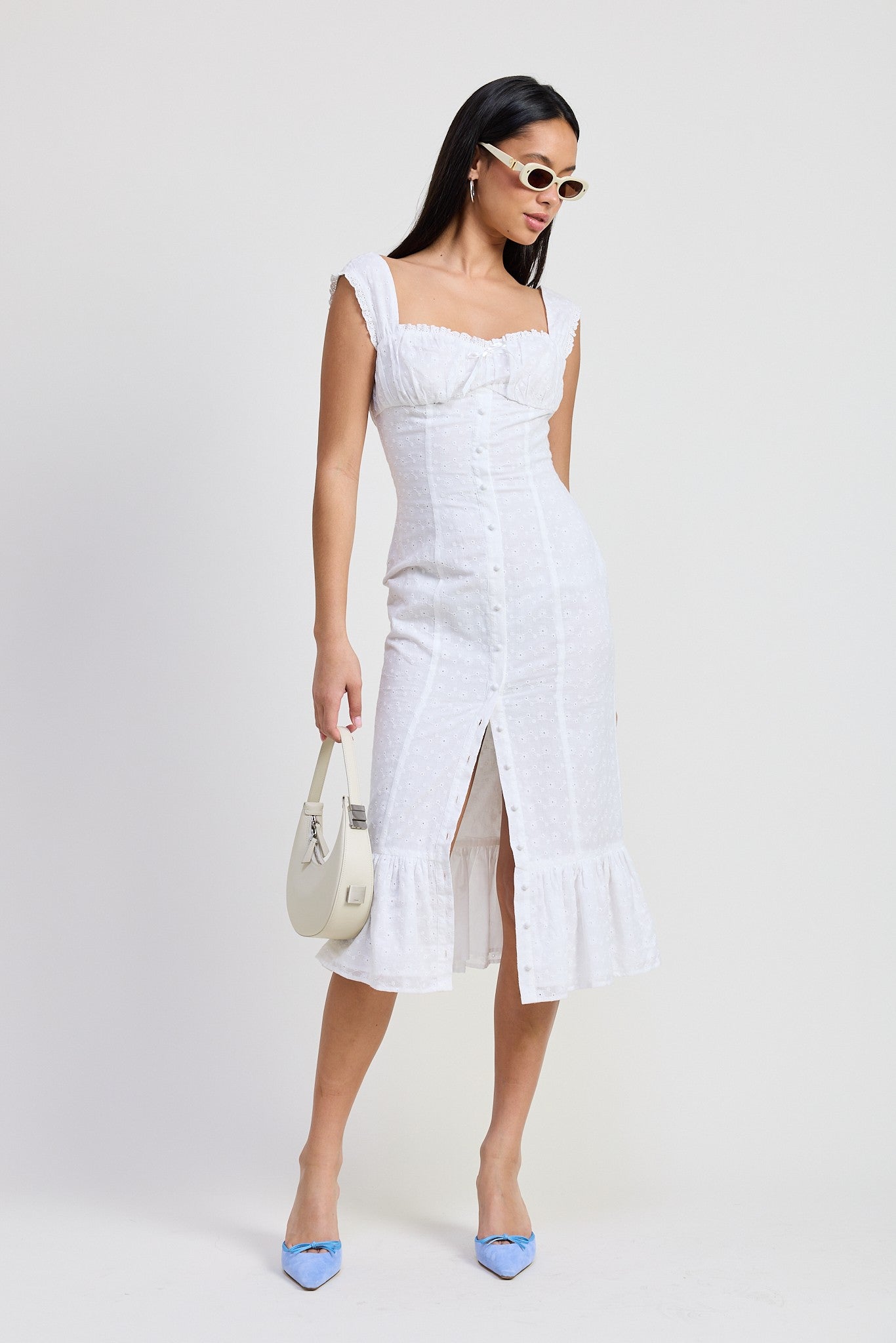 SQAURE NECK MIDI CAP SLEEVE DRESS