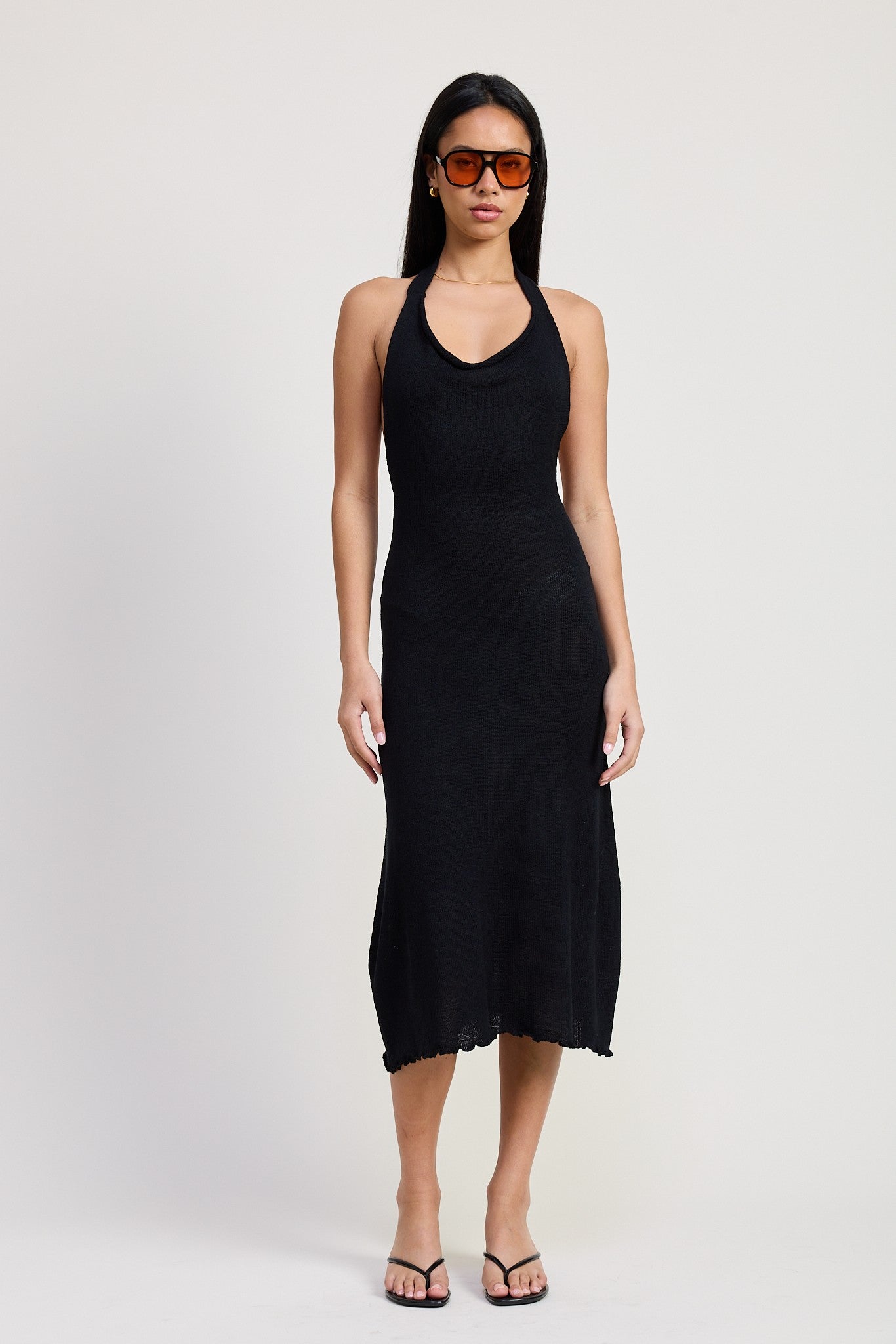 COWN NECK MIDI OPEN BACK DRESS