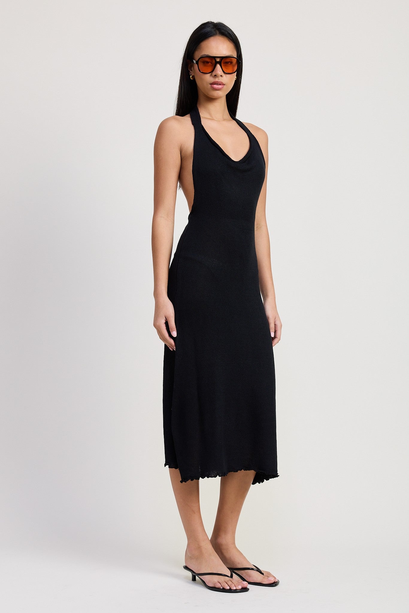 COWN NECK MIDI OPEN BACK DRESS