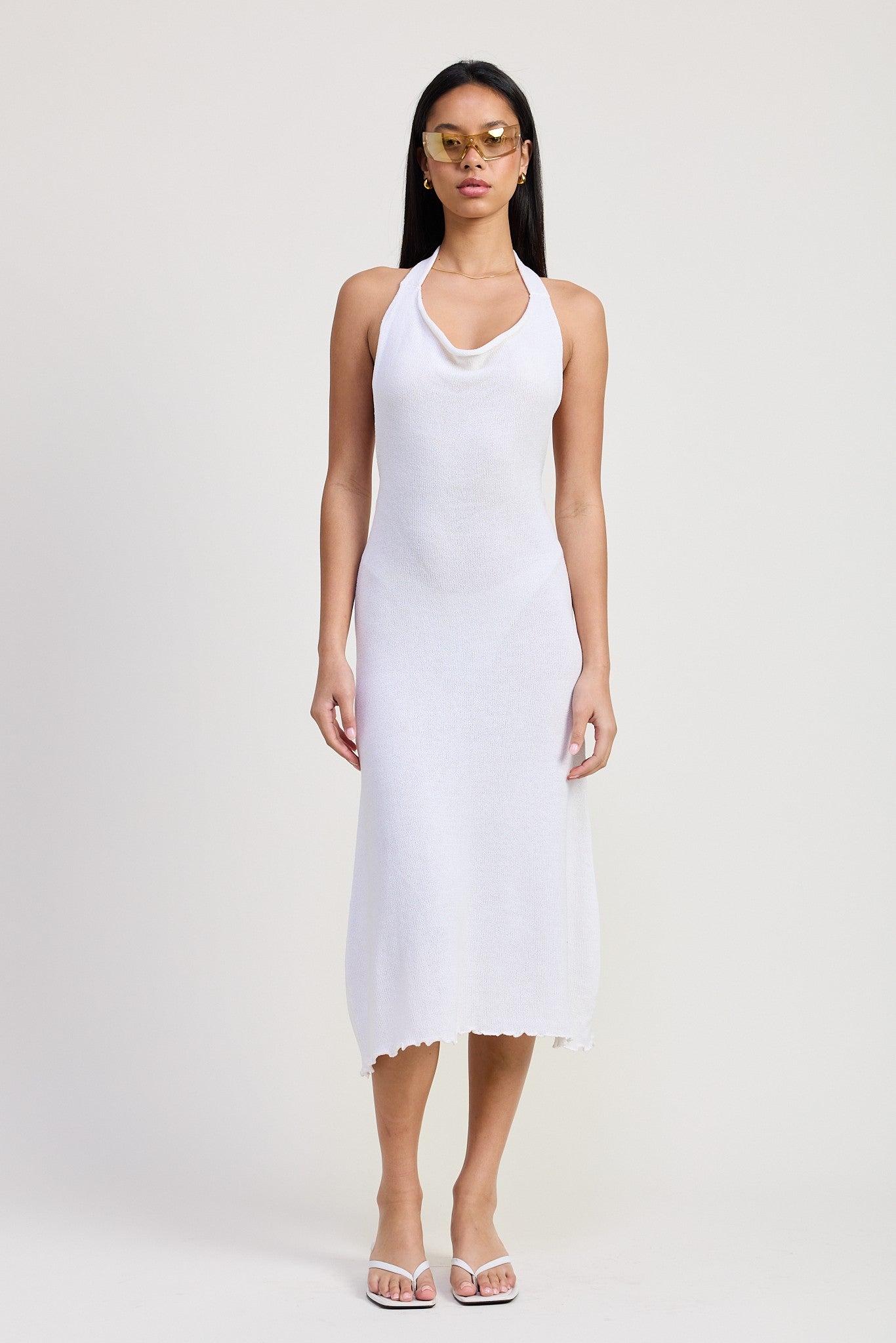 COWN NECK MIDI OPEN BACK DRESS