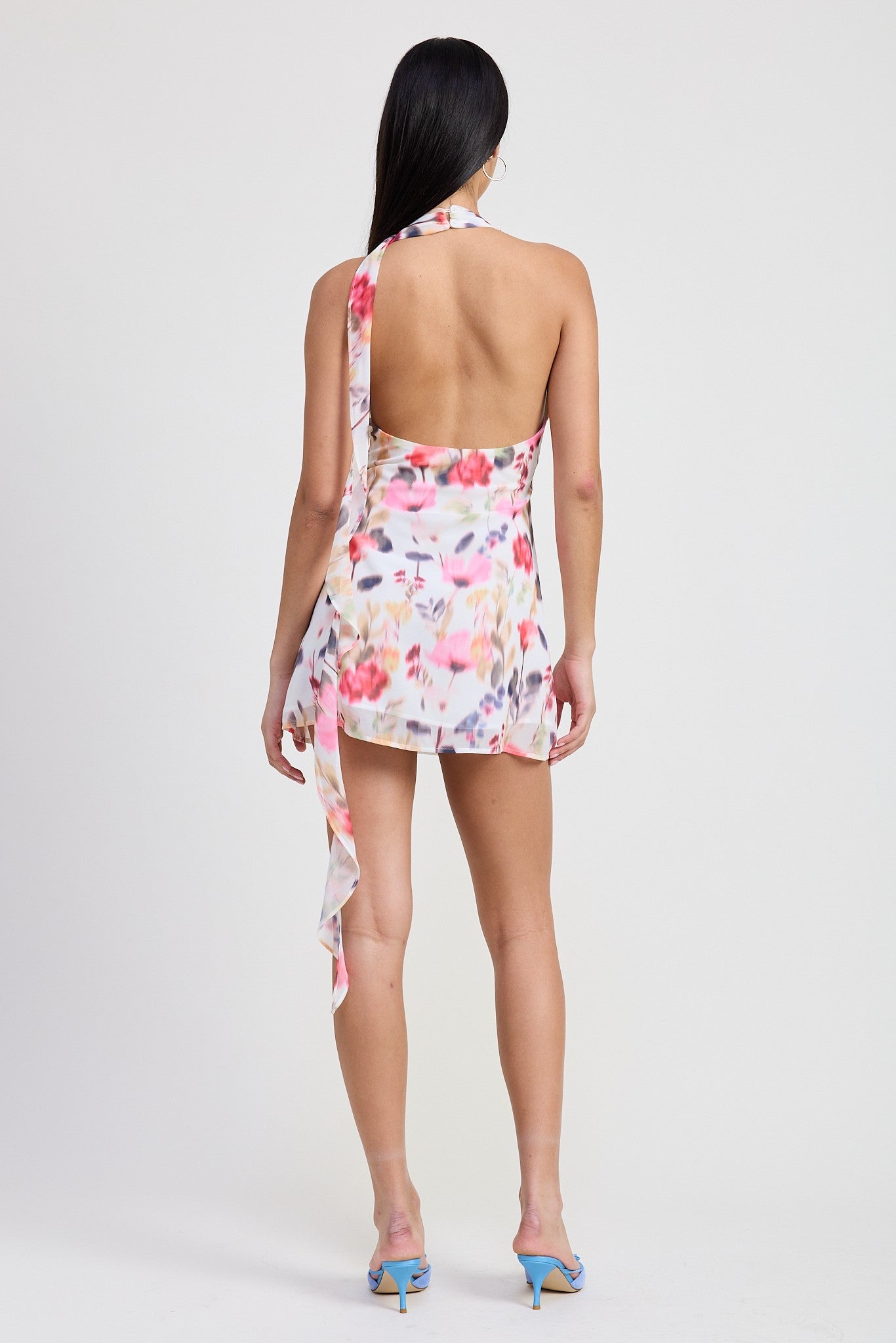 MINI HALTER NECK FLORAL DRESS