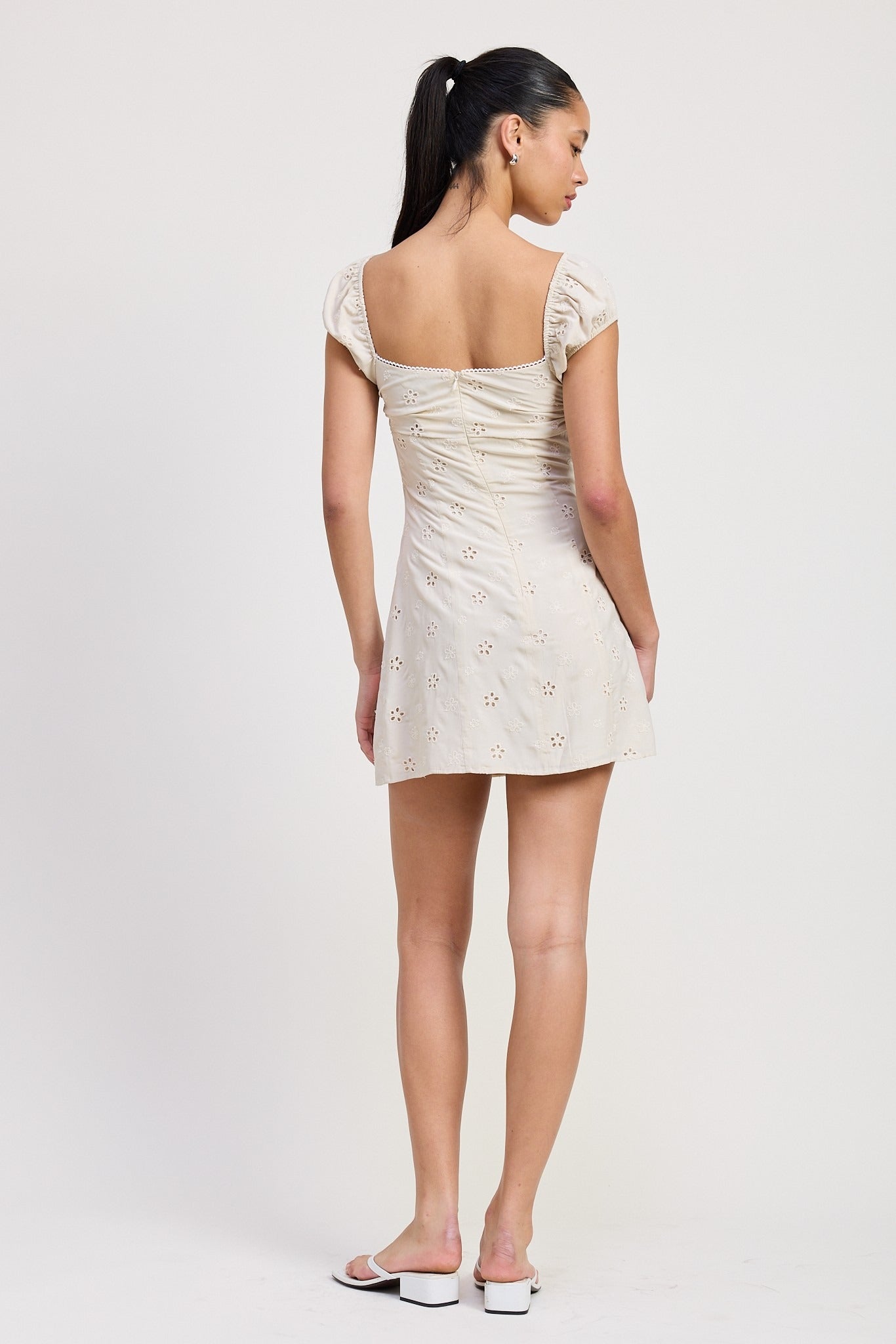 MIX MEDIA MINI RUCHED DRESS