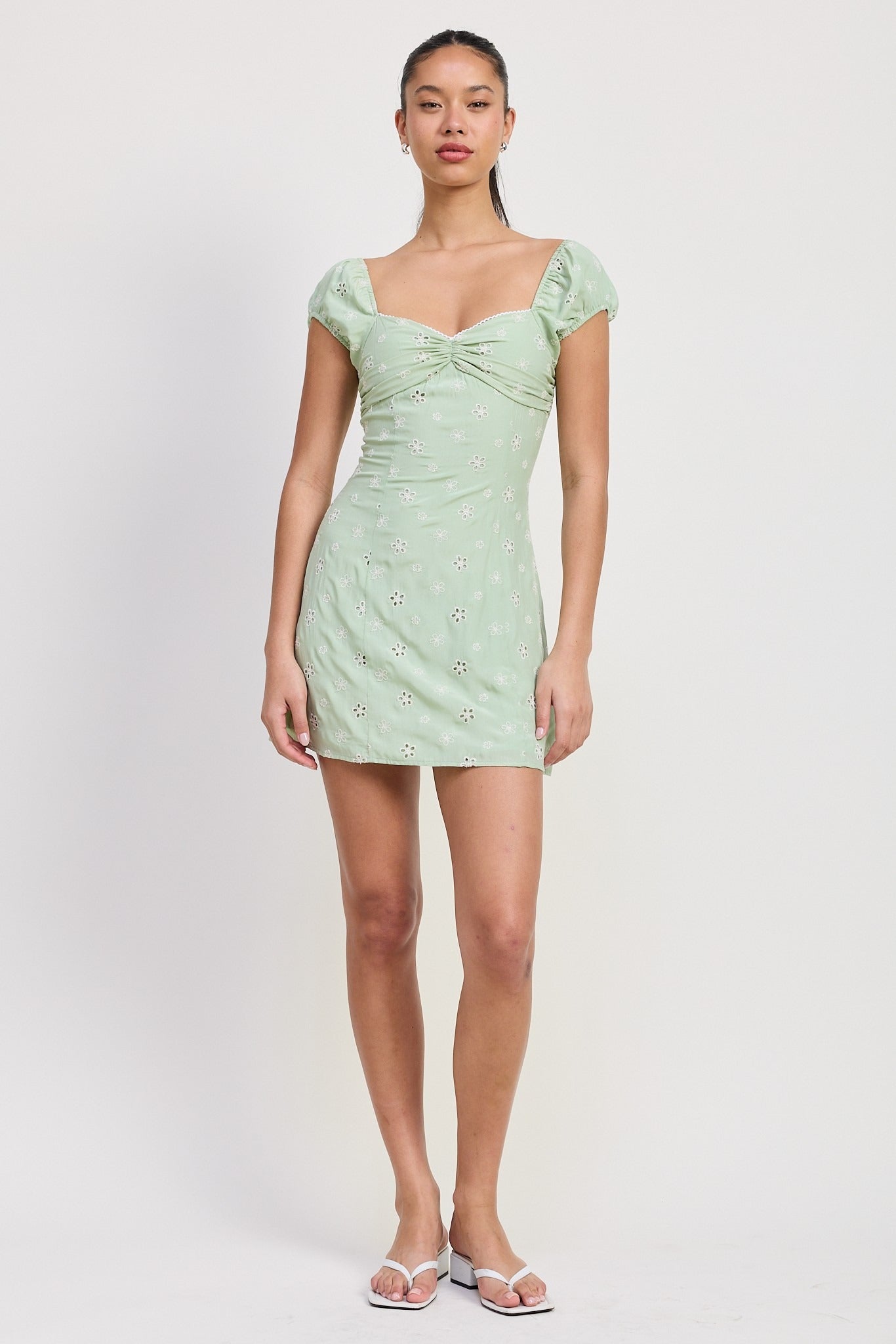 MIX MEDIA MINI RUCHED DRESS