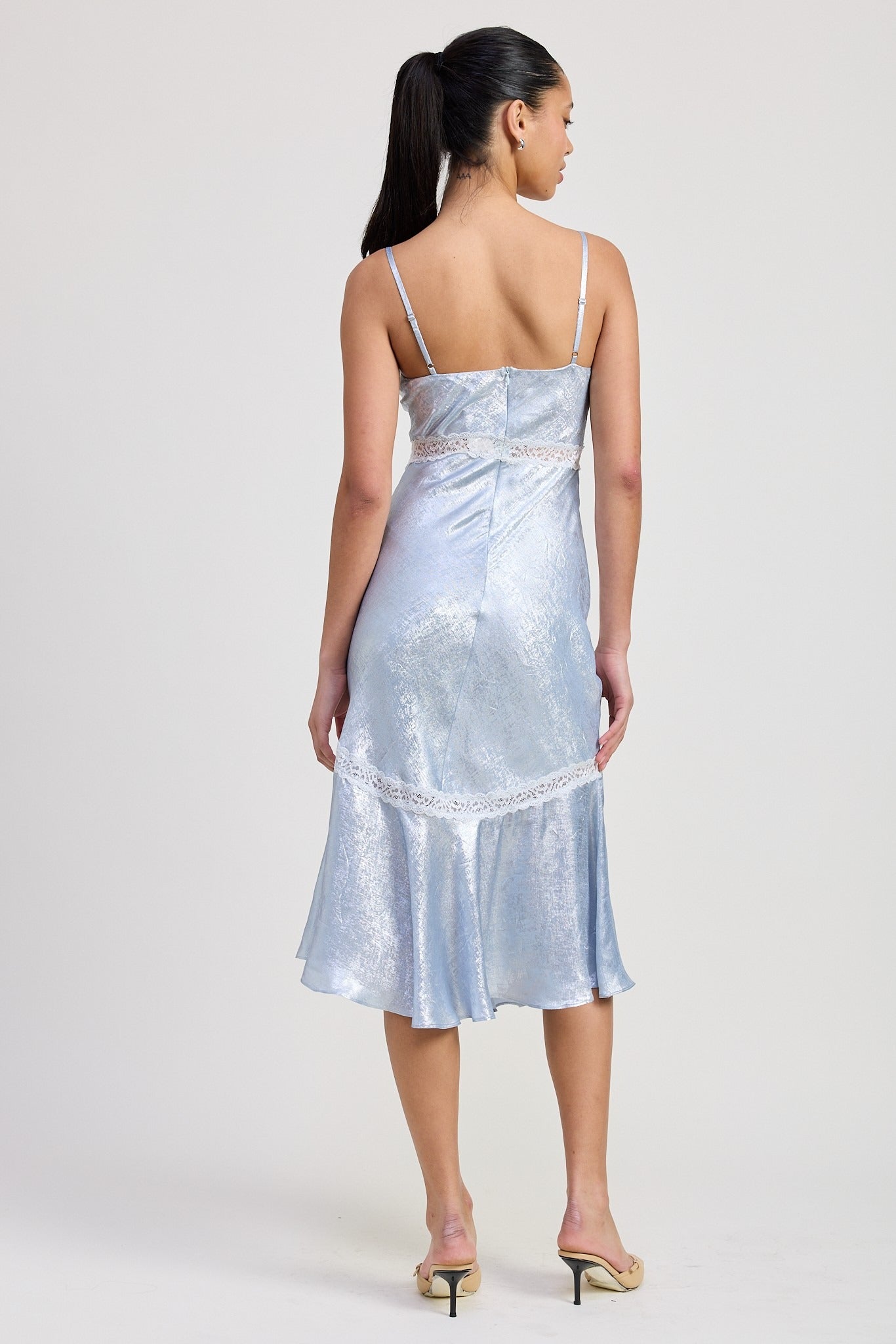 LACE TRIM MIDI SLIP DRESS