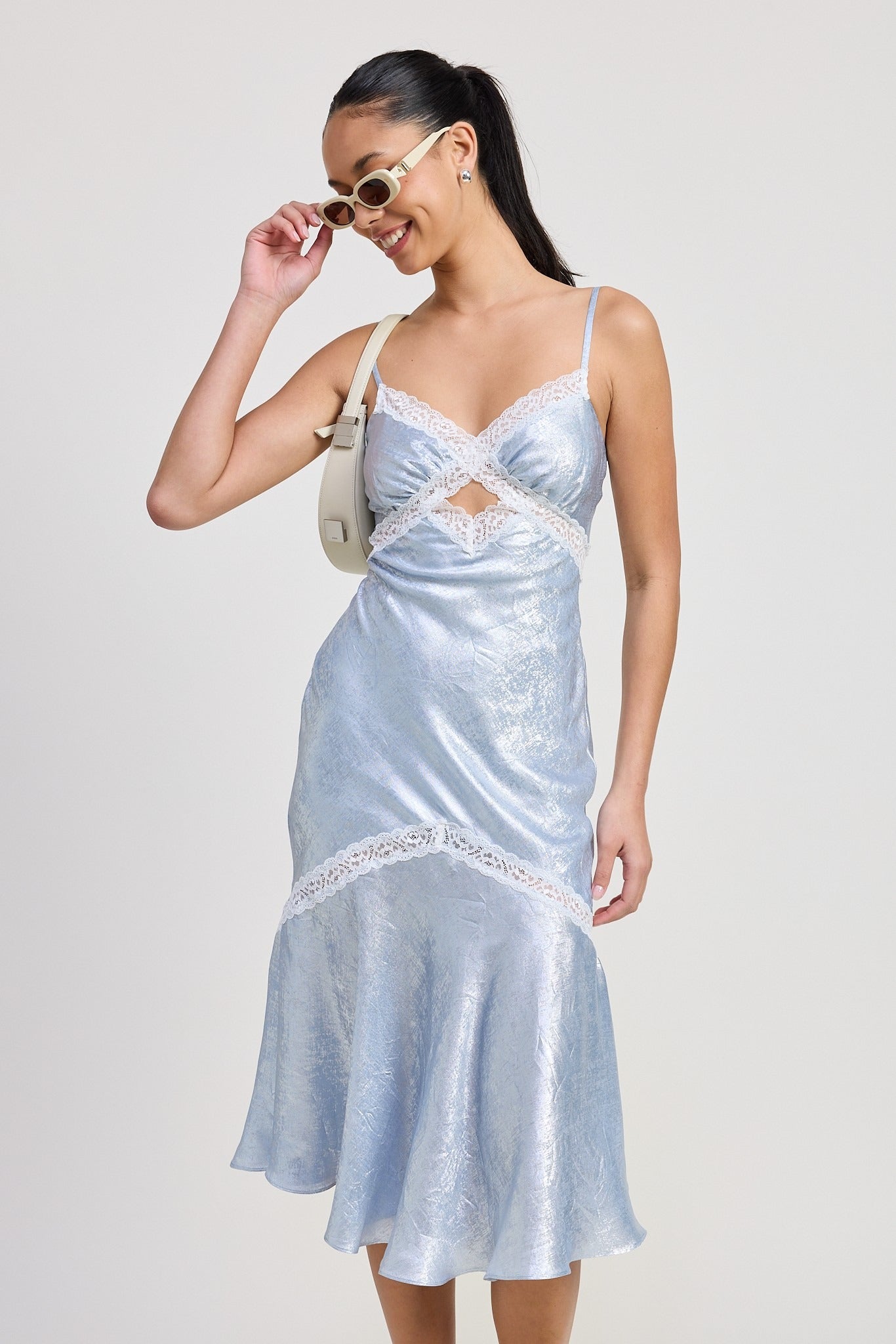 LACE TRIM MIDI SLIP DRESS