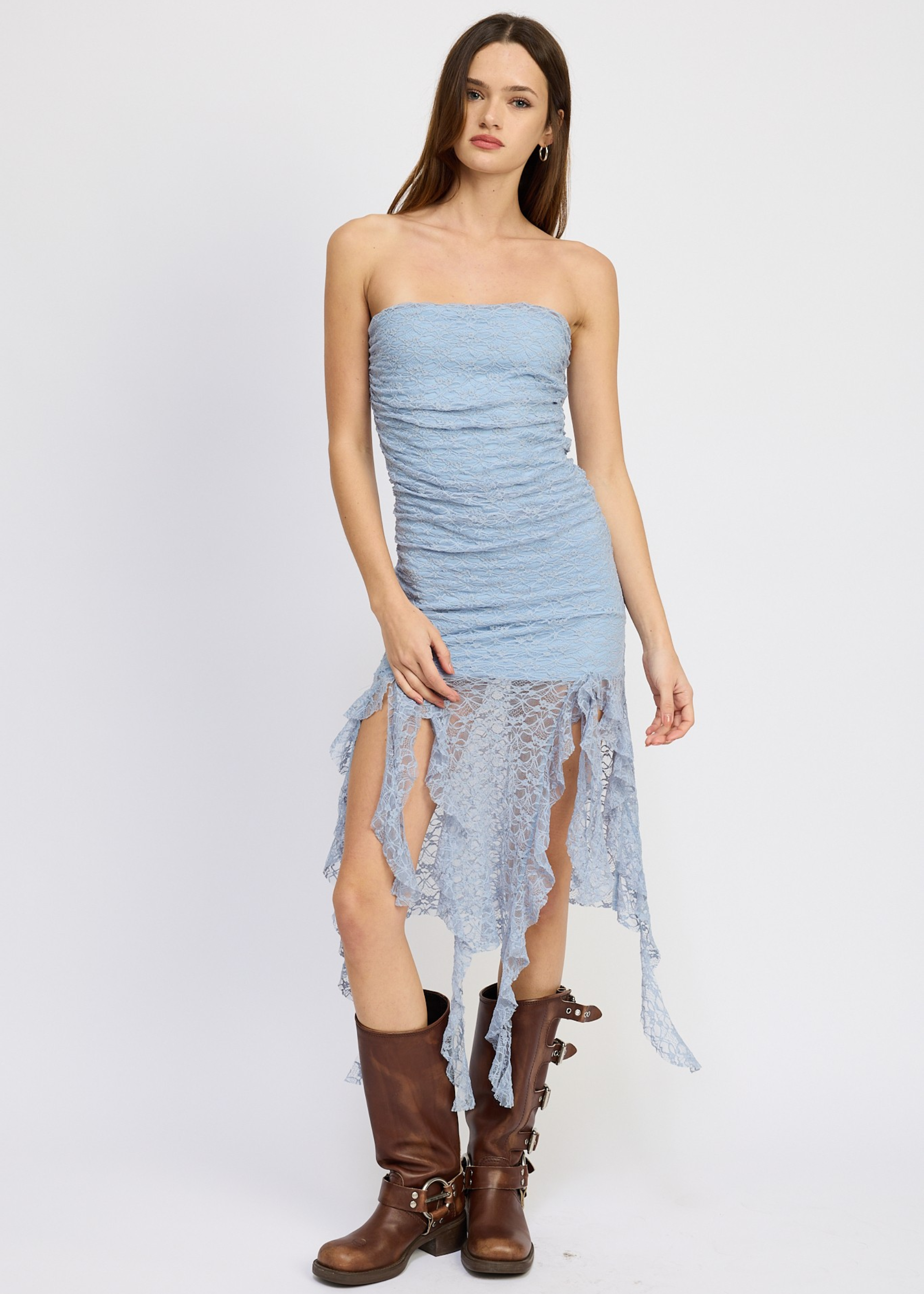 Lace Tube Dress With Ruffle Detail