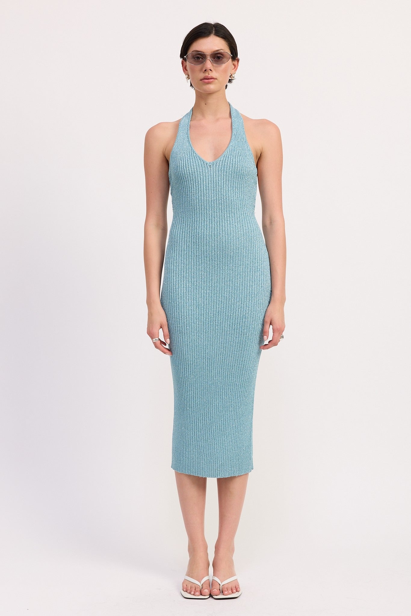 KNIT HALTER BODYCON MIDI DRESS