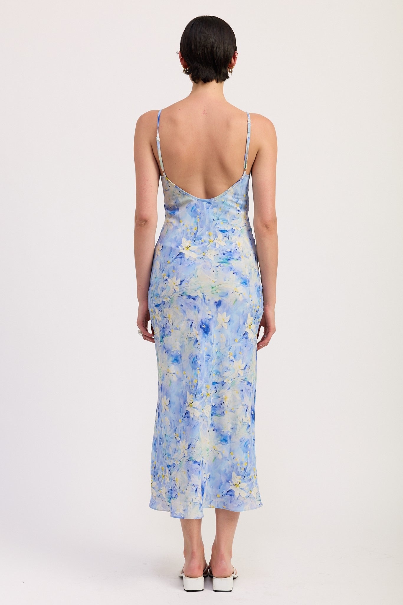 FLORAL SATIN SLIP MIDI DRESS