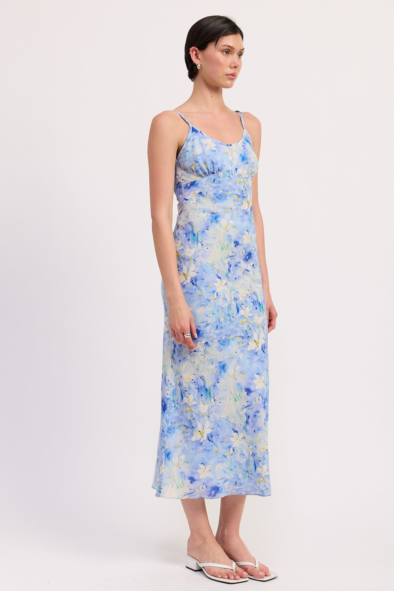 FLORAL SATIN SLIP MIDI DRESS