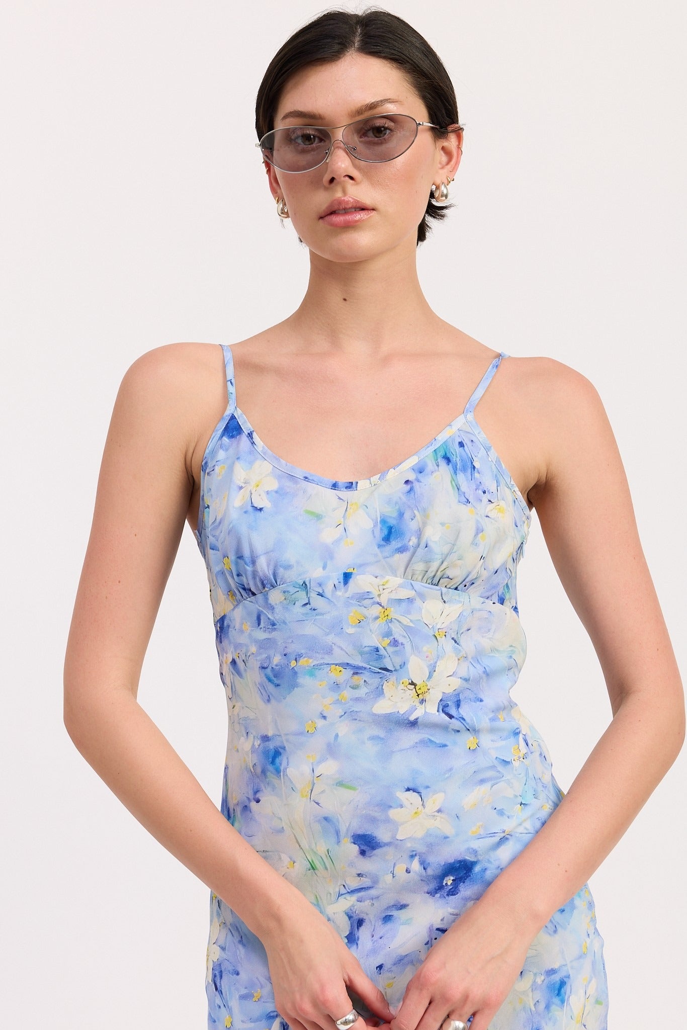 FLORAL SATIN SLIP MIDI DRESS