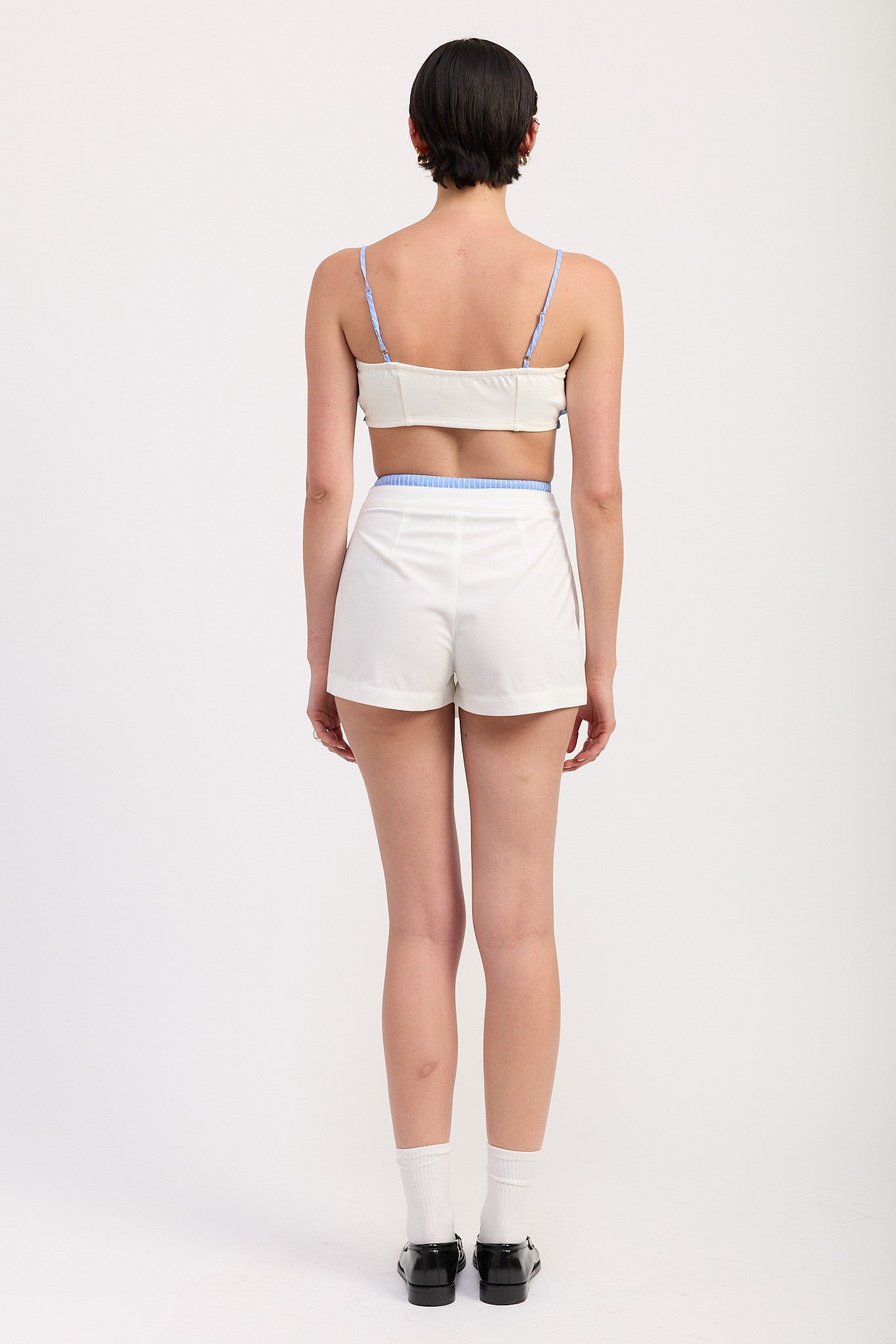 STRIPED RUFFLE TIE FRONT BRALETTE