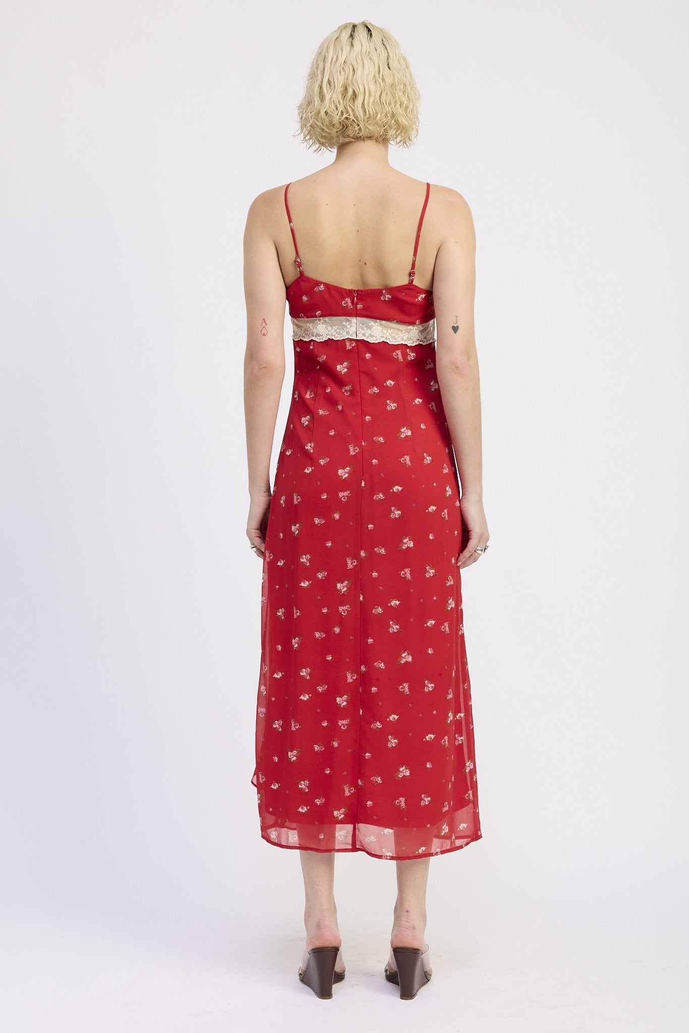 SPAGHETTIE STRAP RUFFLE MAXI DRESS