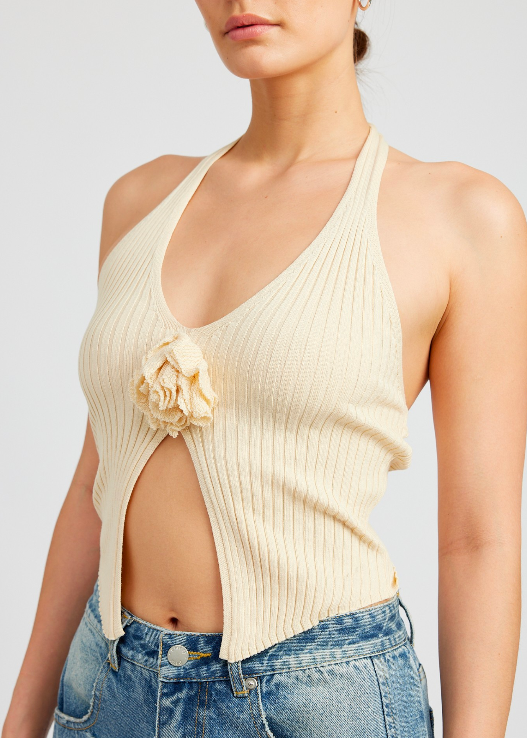 Rosette Split Front Halter Top