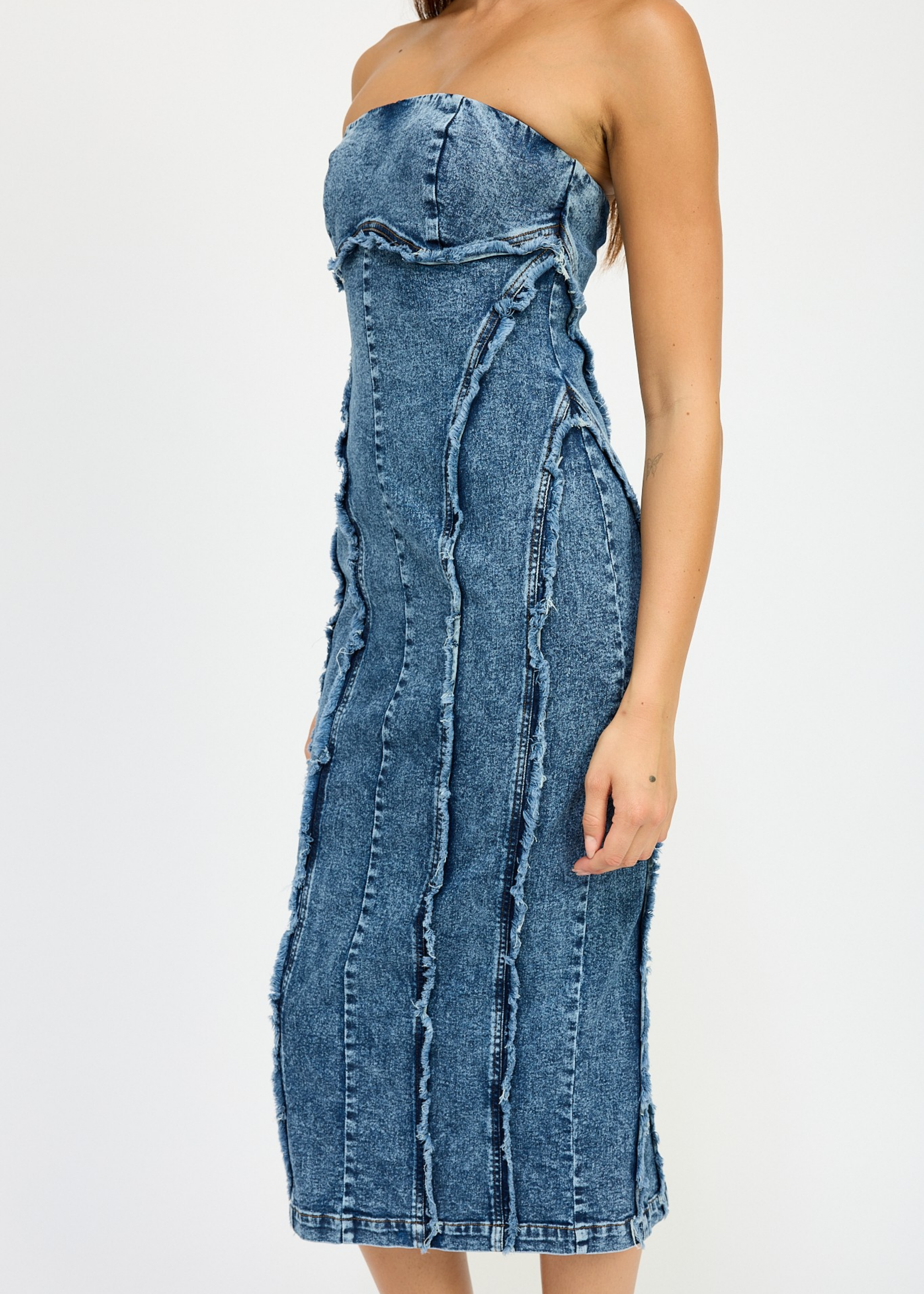 TUBE FRAYED SEAM MIDI DRESS