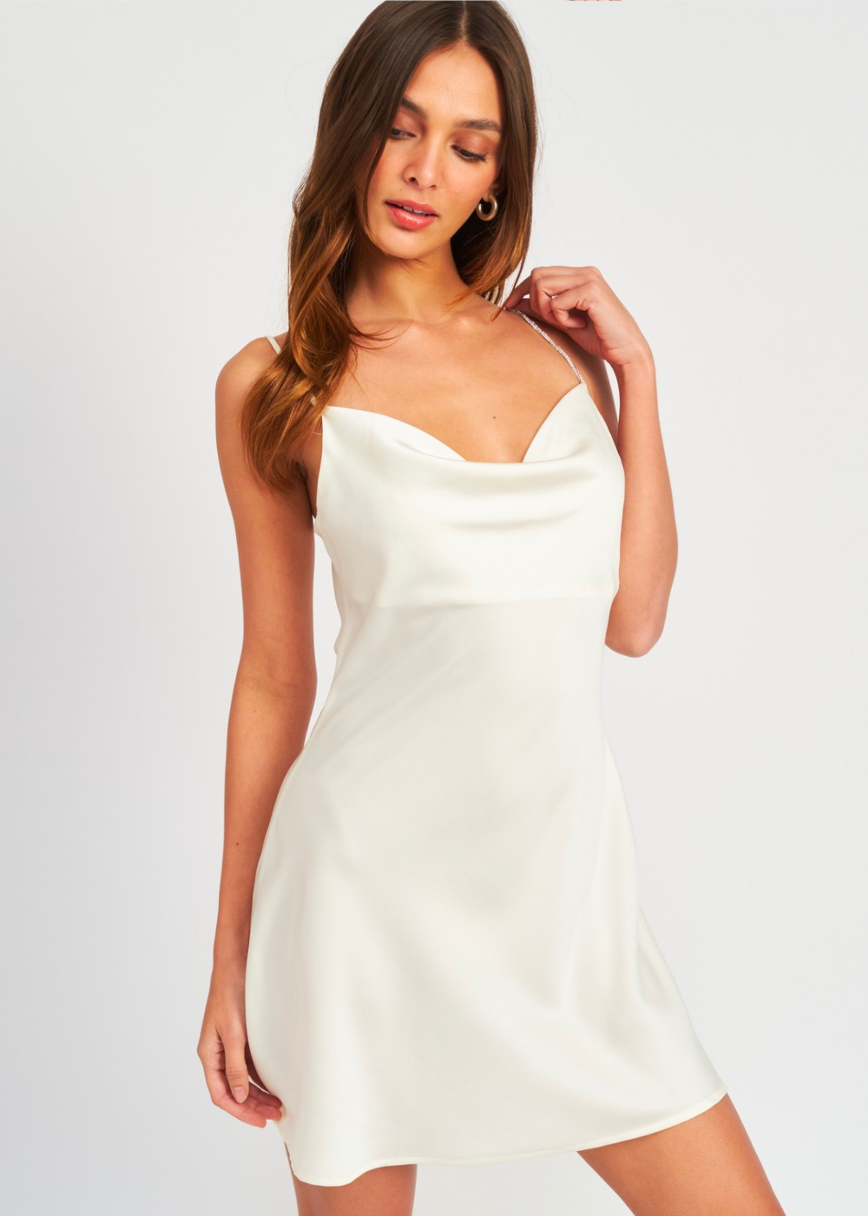 RHINESTONE STRAP MINI SLIP DRESS