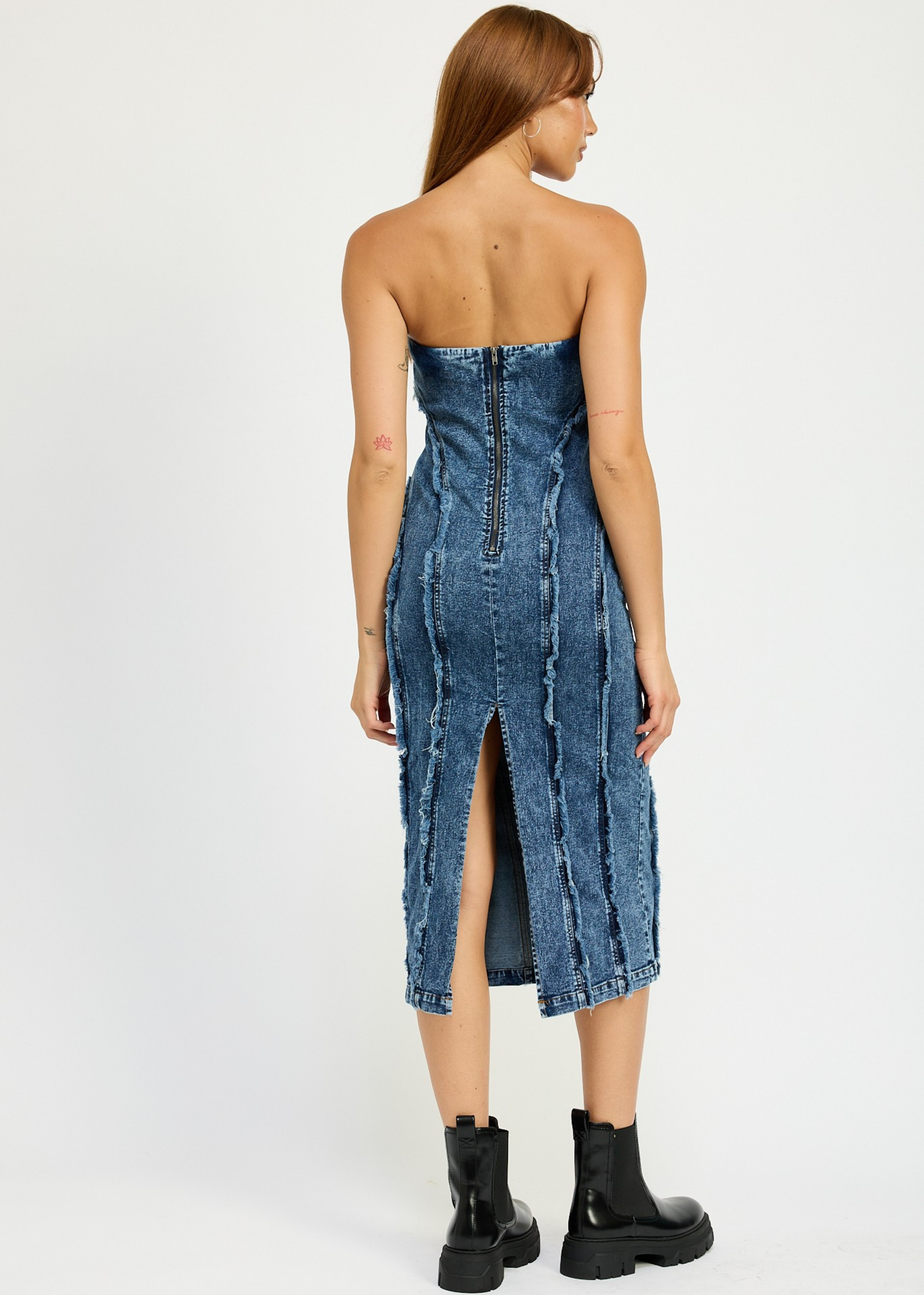 TUBE FRAYED SEAM MIDI DRESS