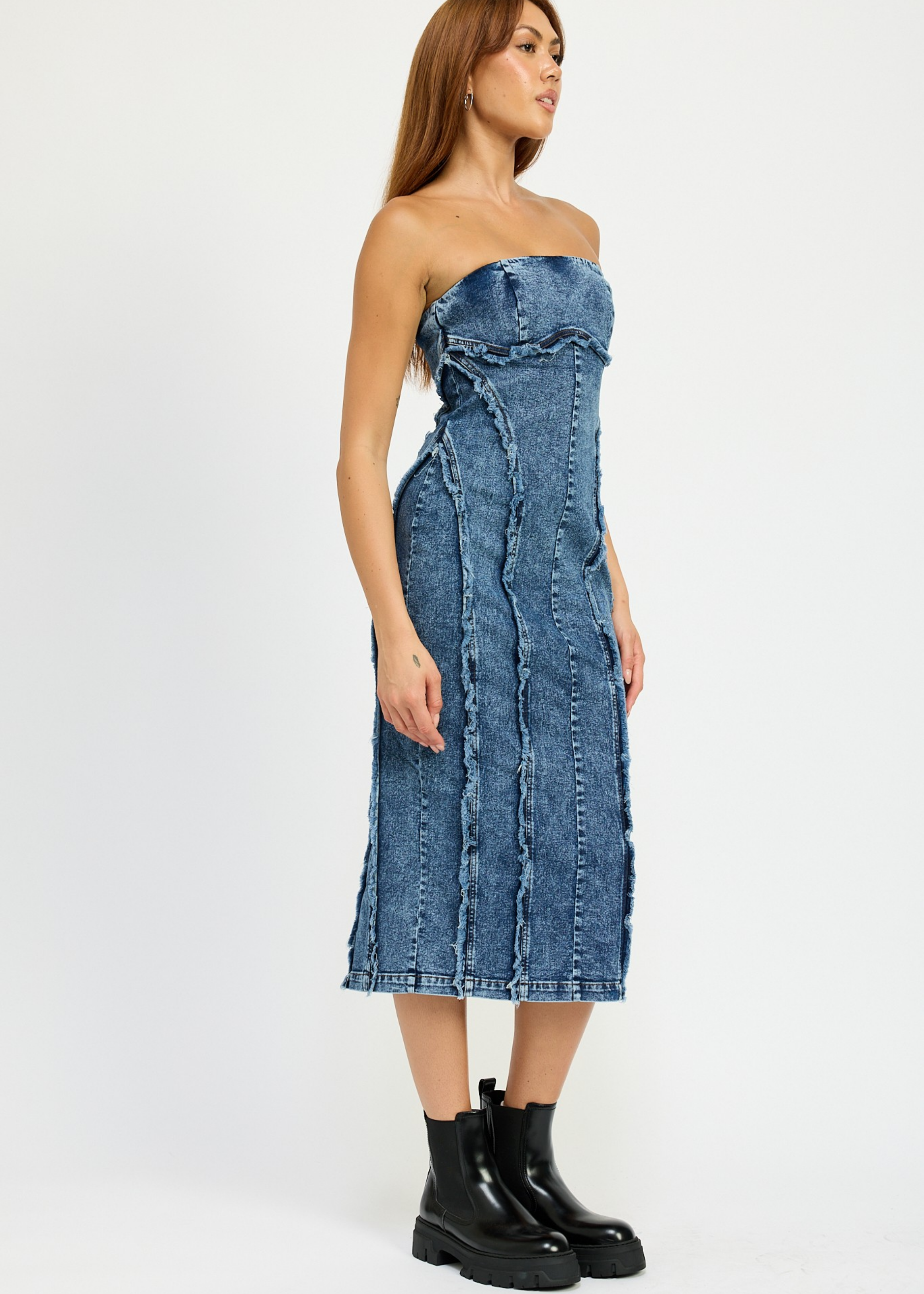TUBE FRAYED SEAM MIDI DRESS