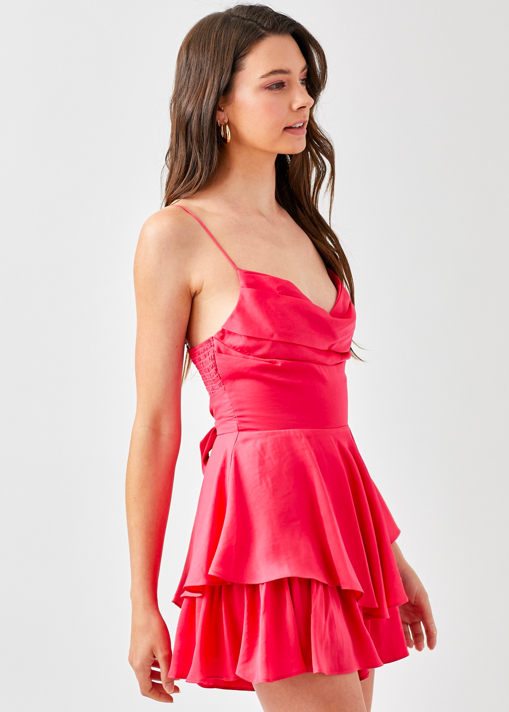 Cowl Neck Flare Tiered Cami Romper