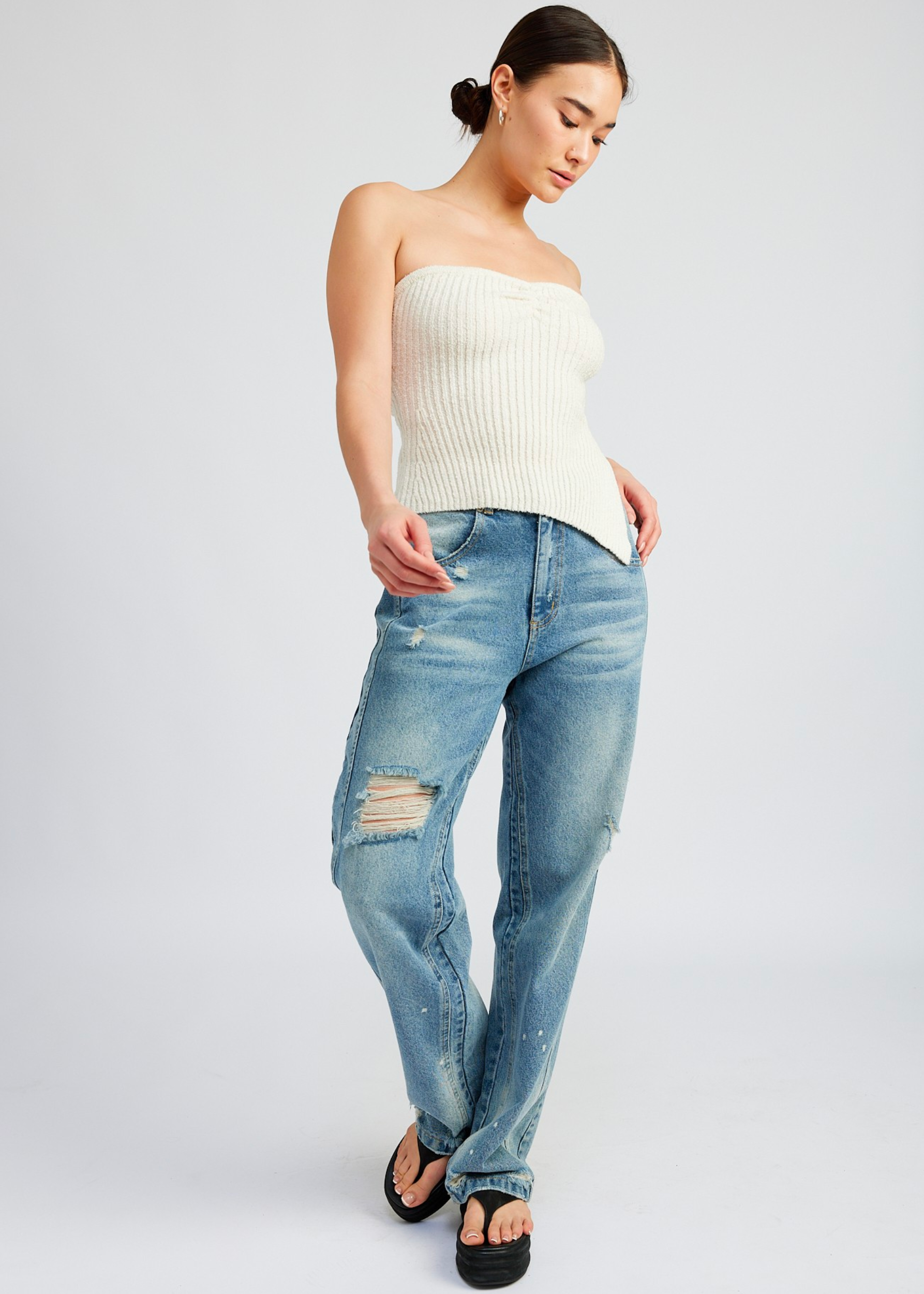 Asymmetrical Ruched Tube Top