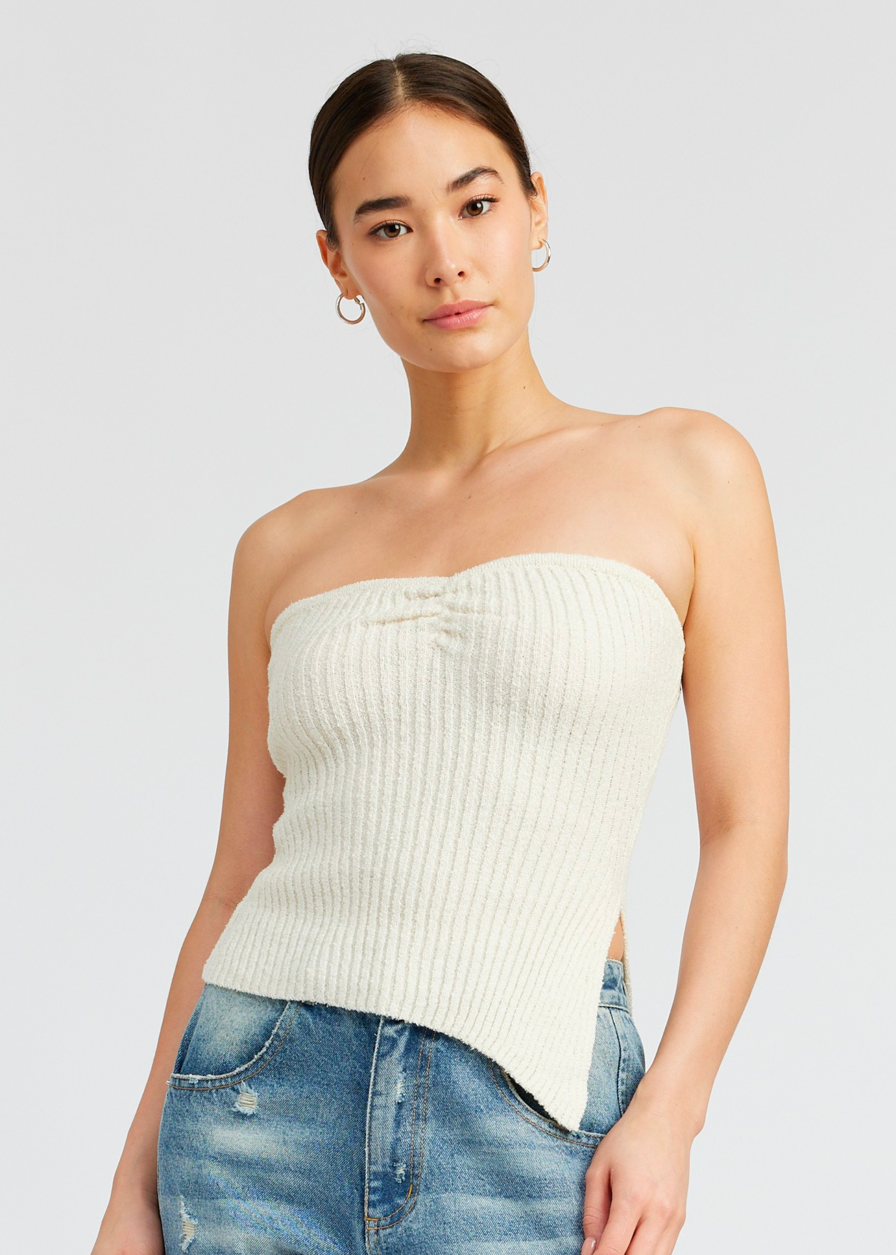 Asymmetrical Ruched Tube Top