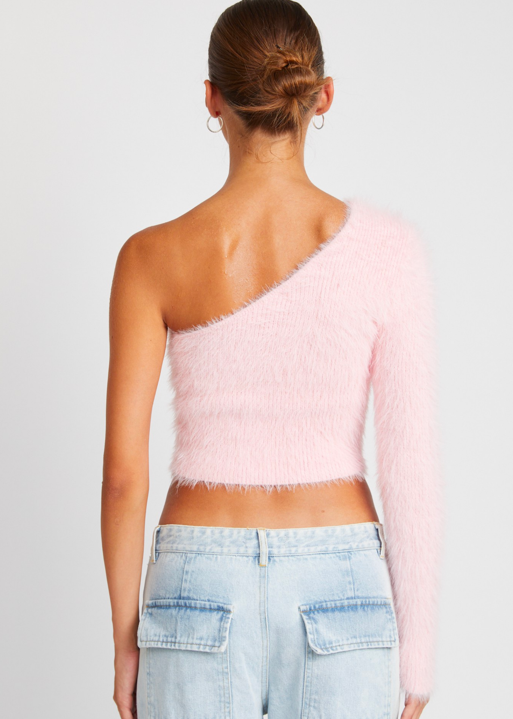 One Shoulder Fluffy Sweater Top