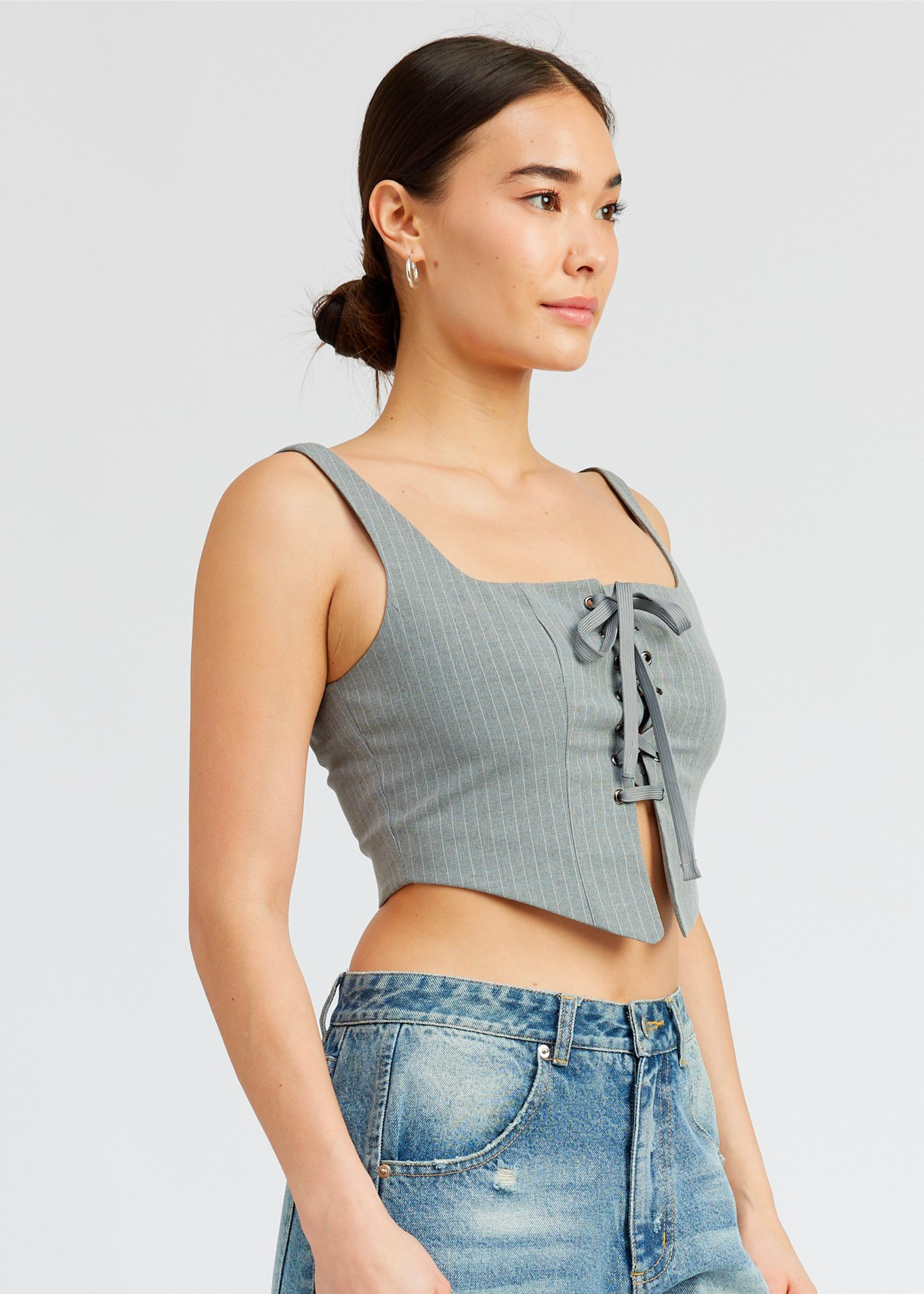 Square Neck Top With Lace Up Front