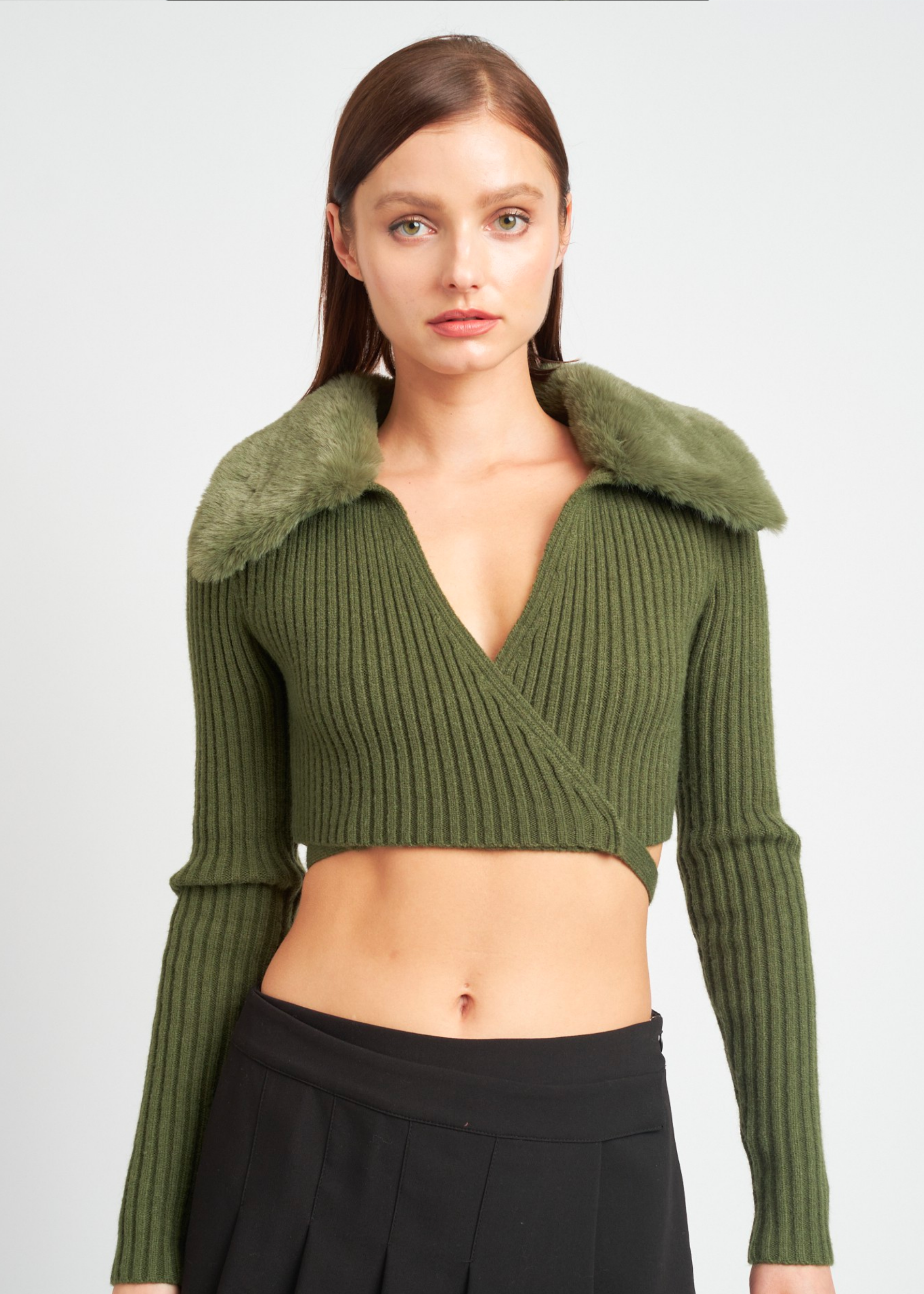 Cardigan With Fur Collar V-Neck