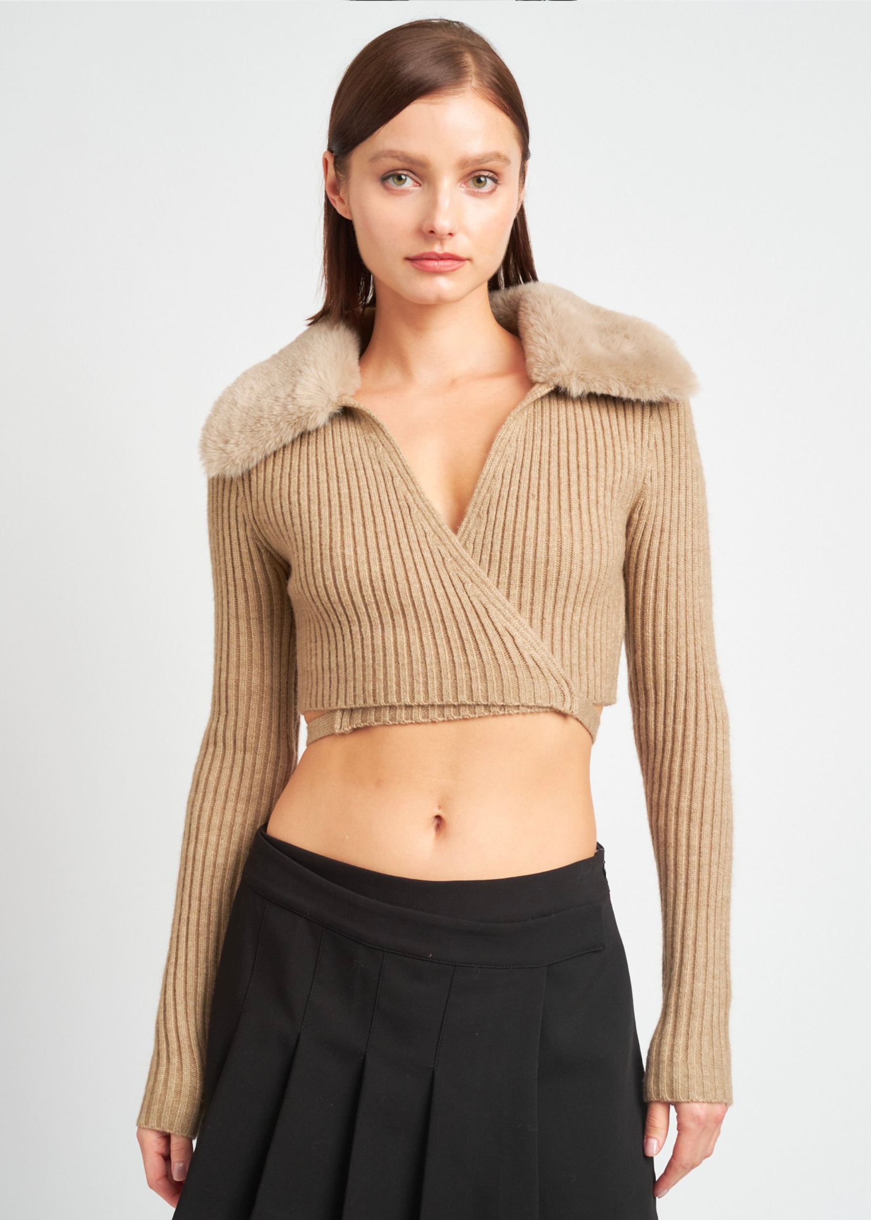 Cardigan With Fur Collar V-Neck