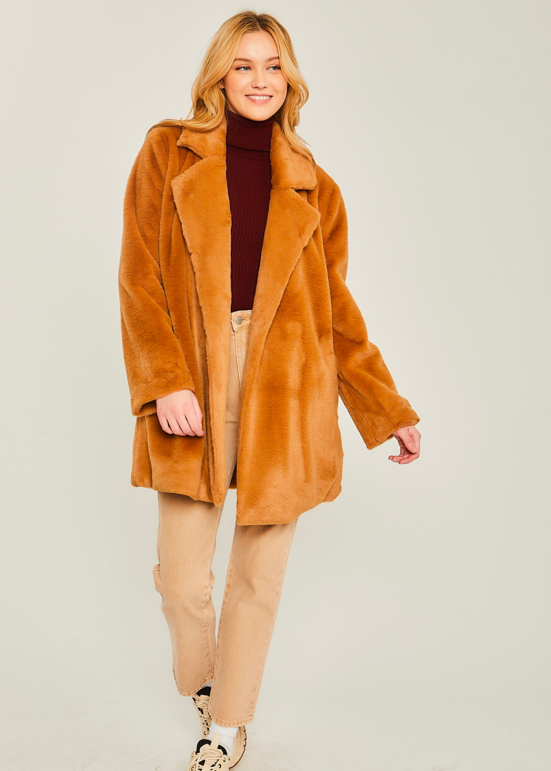 Woven Solid Teddy Collar Coat