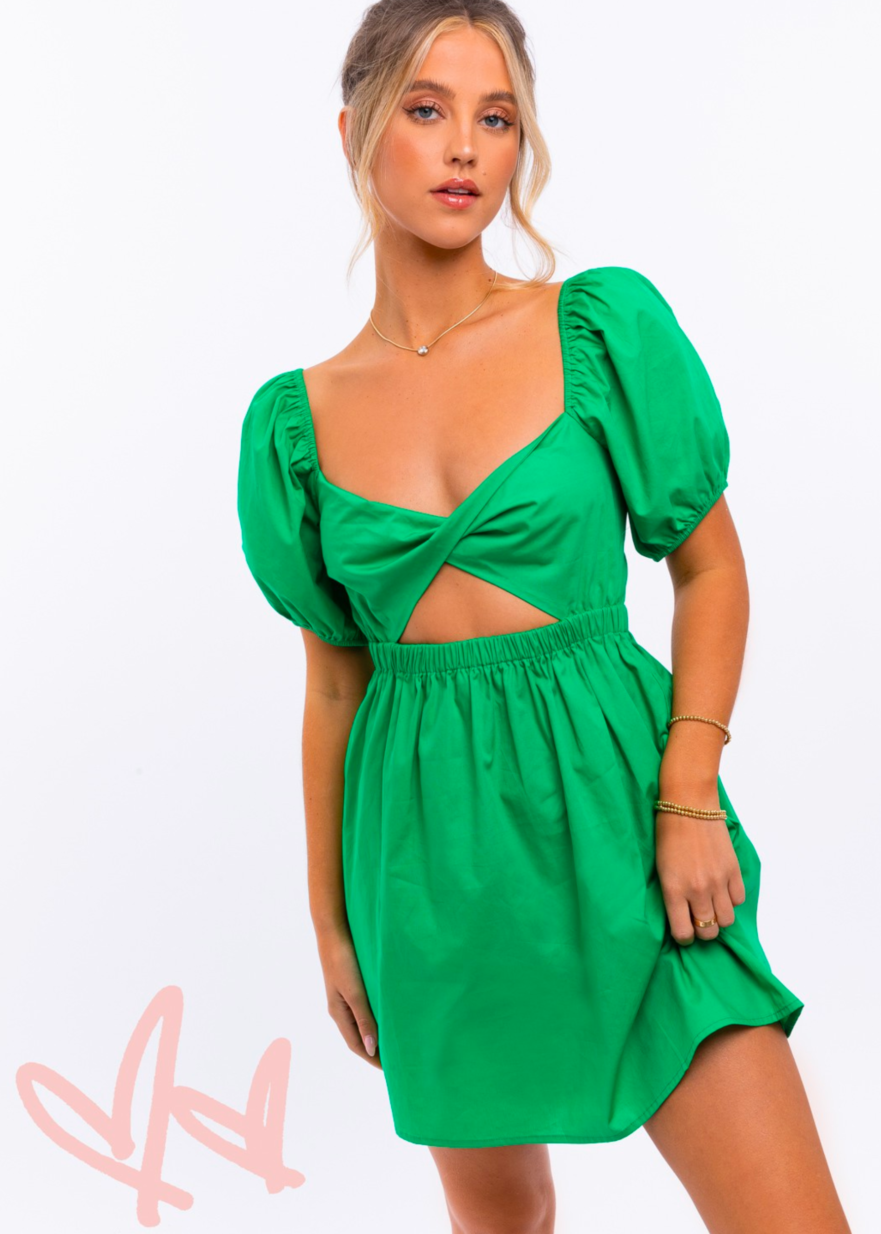 Half Sleeve Twisted Front Dress