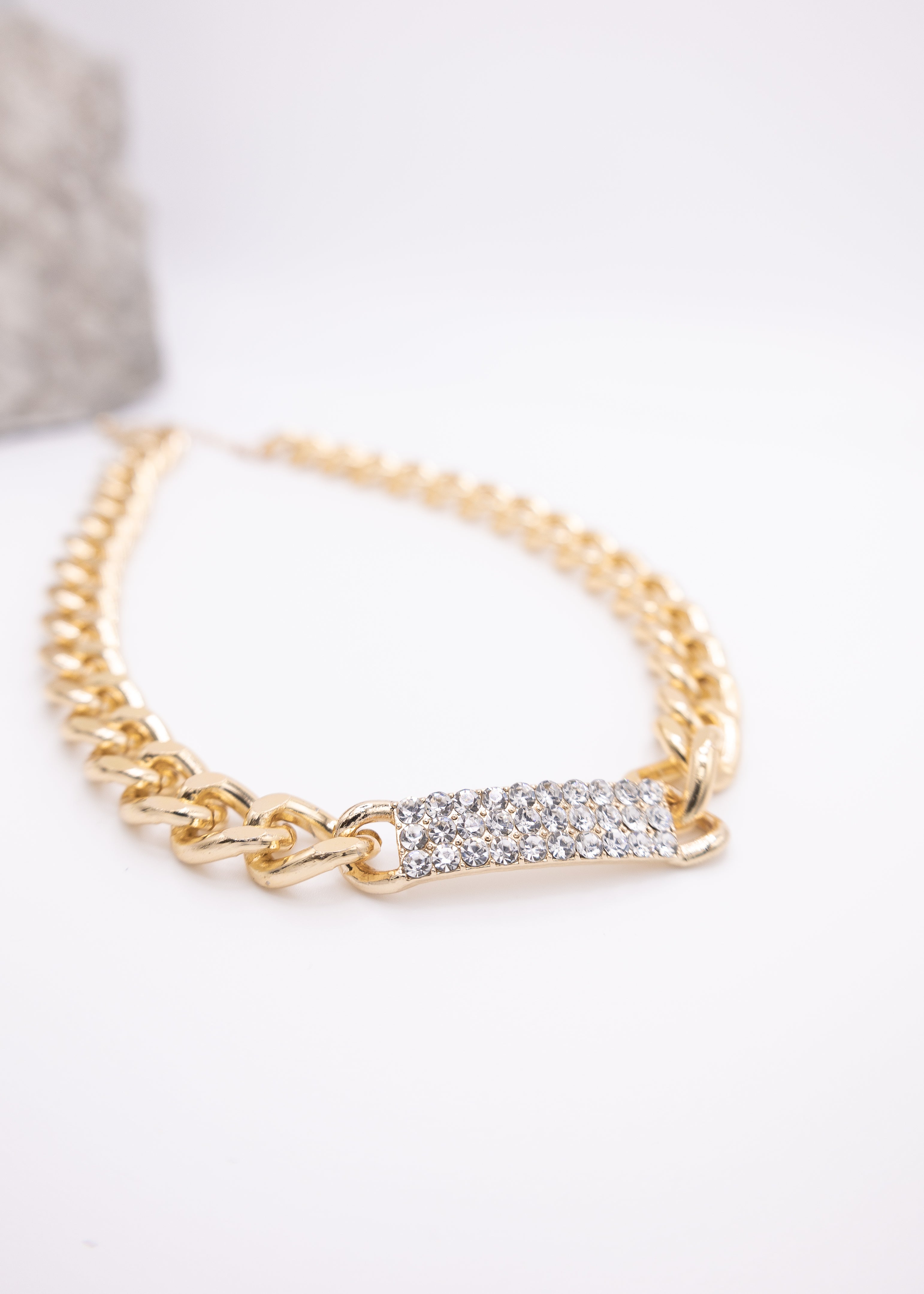 Rectangle Rhinestone Pendant Chunky Chain Choker