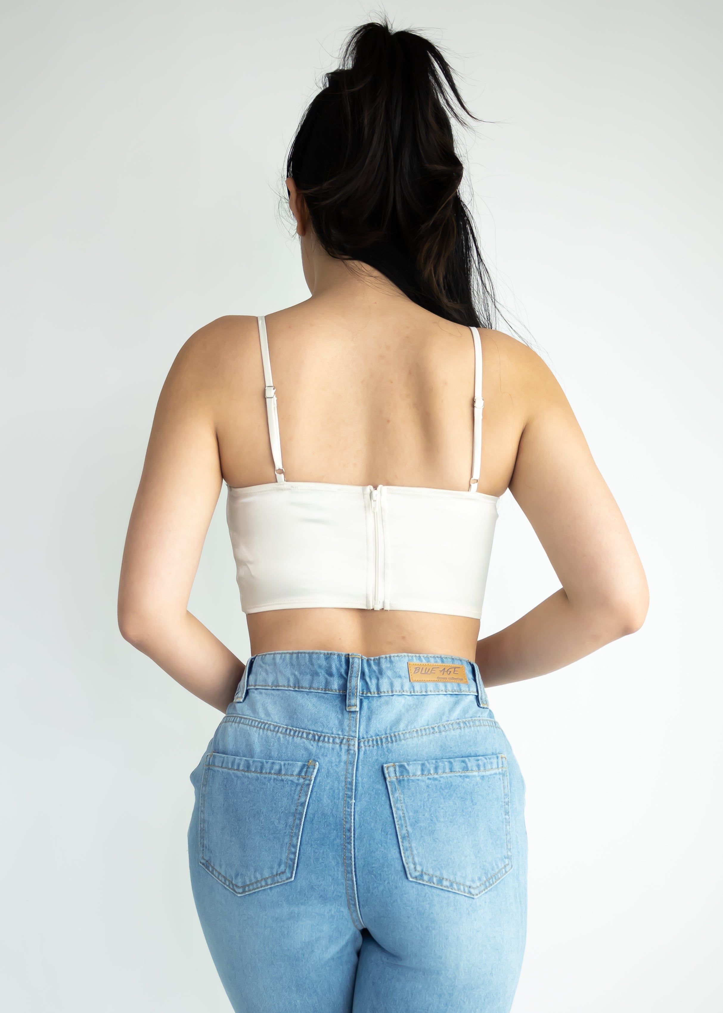 Plain Spaghetti Strap Bow Knot Front Crop Cami Top