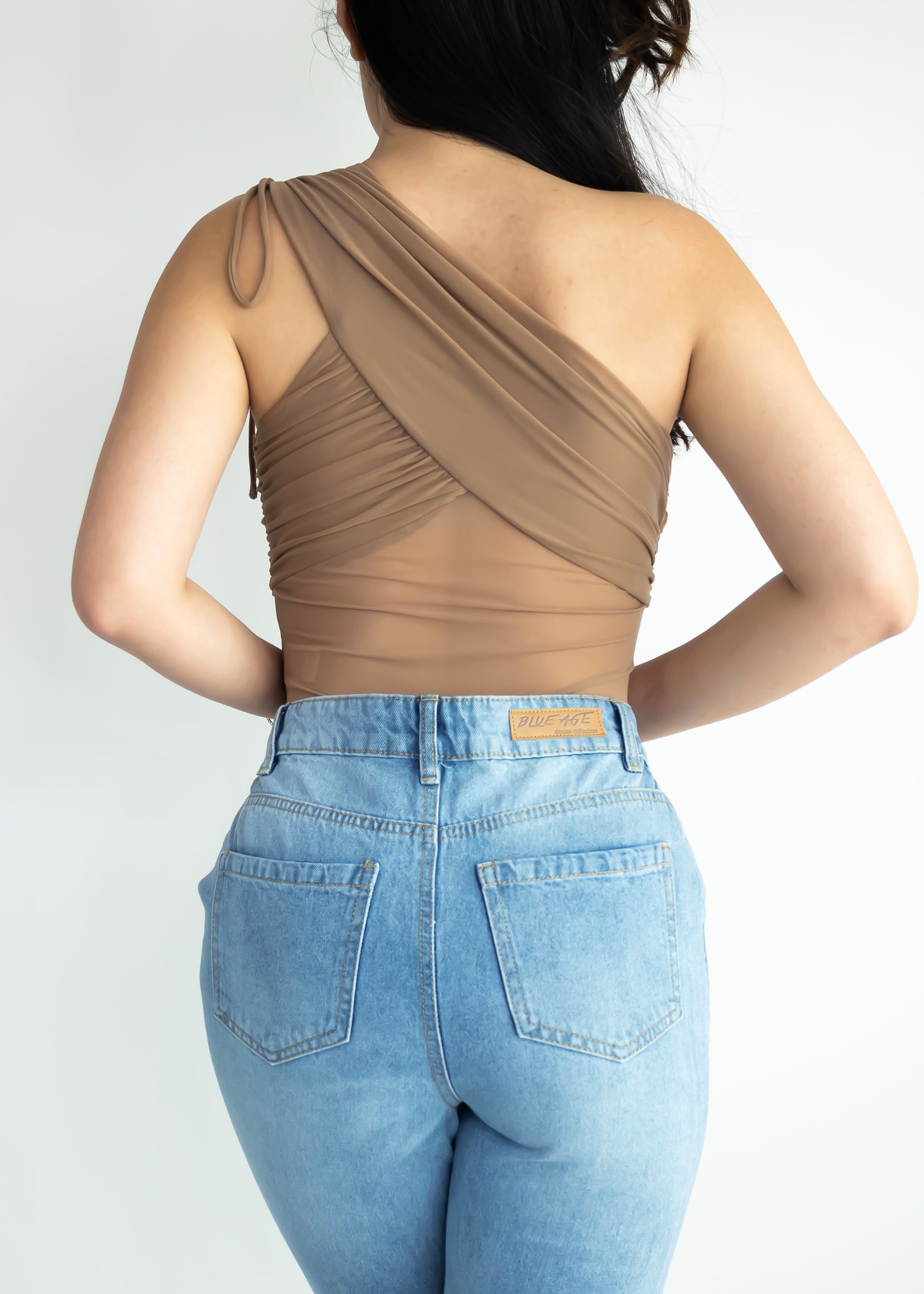 One shoulder corset-inspired bodysuit