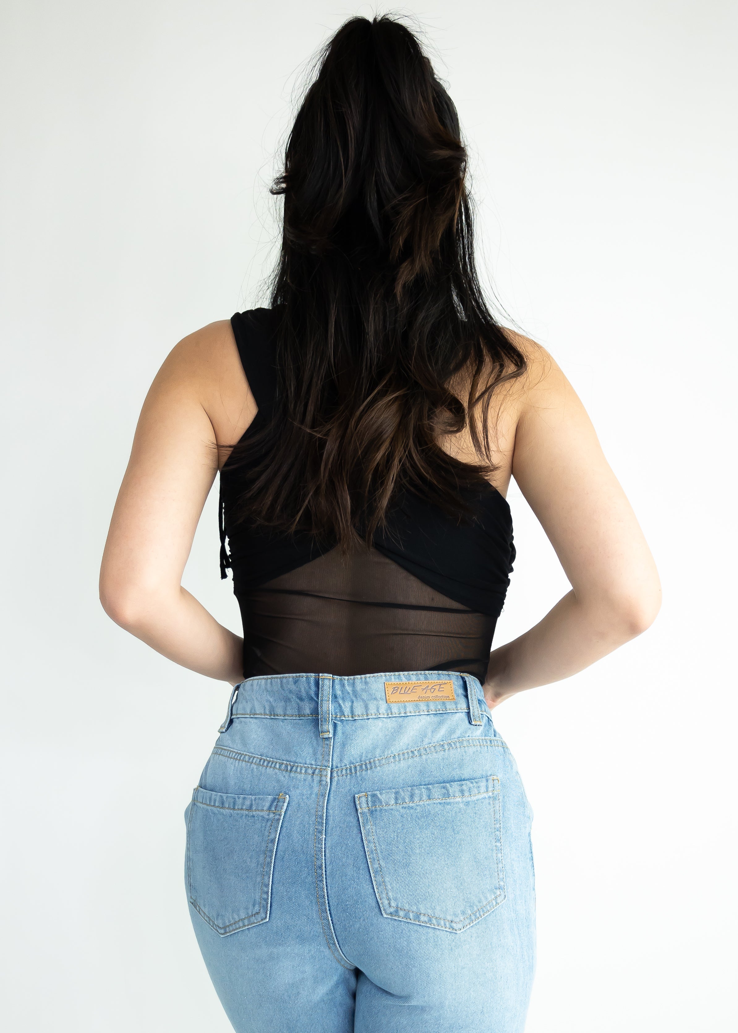 One shoulder corset-inspired bodysuit