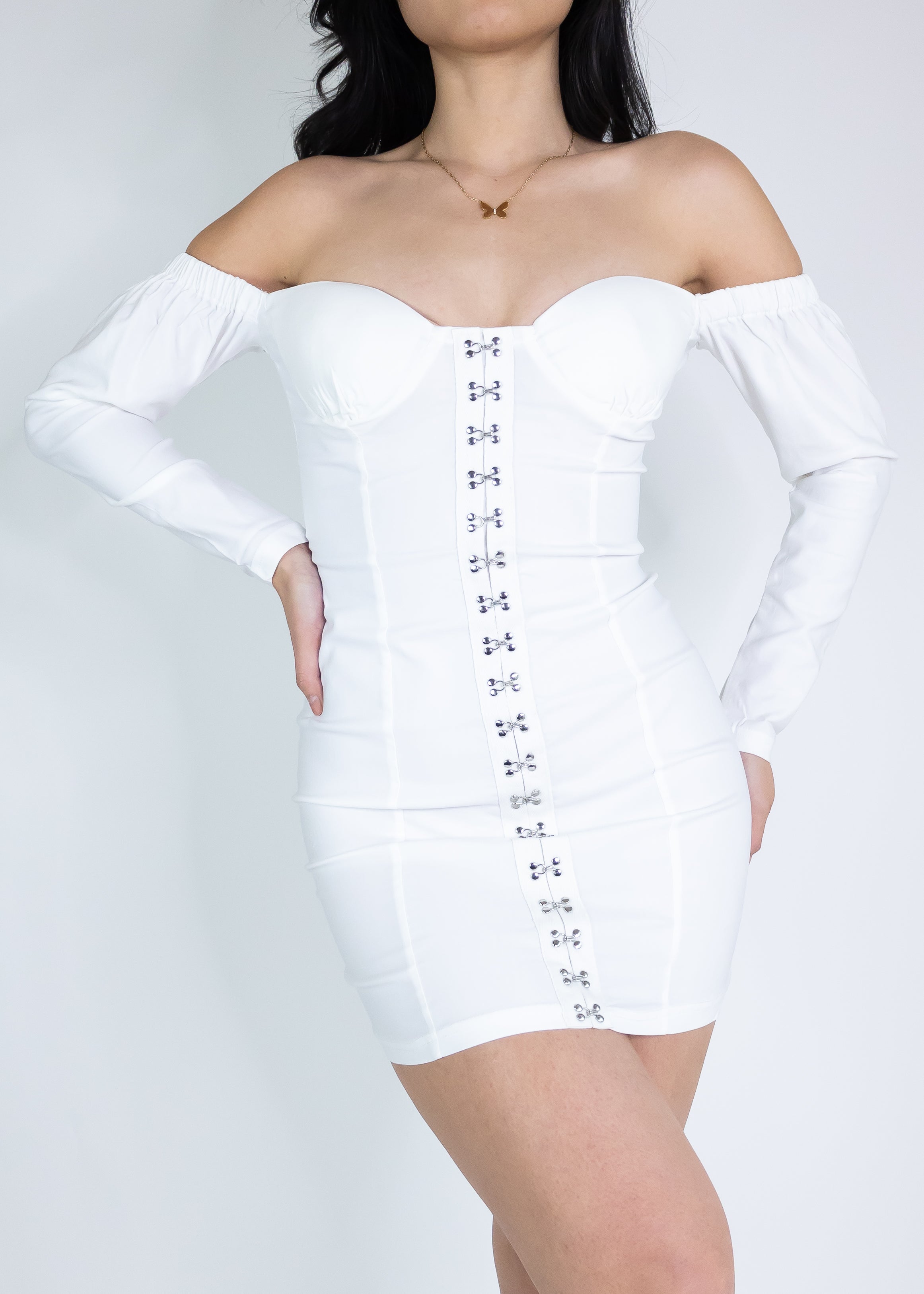 Long sleeves off shoulder cup padded corset dress