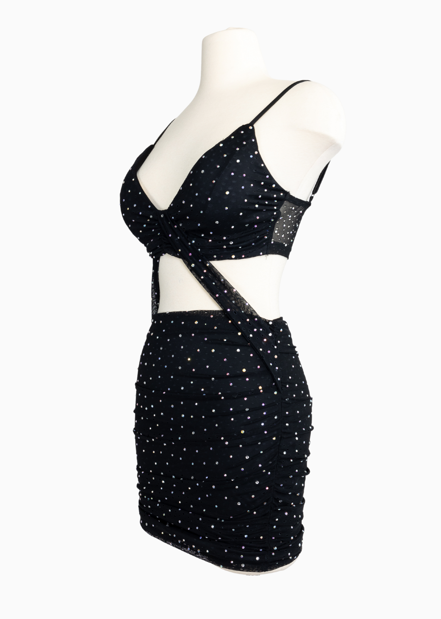 Cut out rhinestone black mini dress