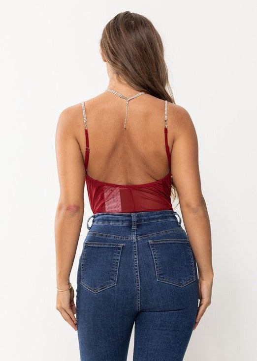 Rhinestone choker neck bodysuit