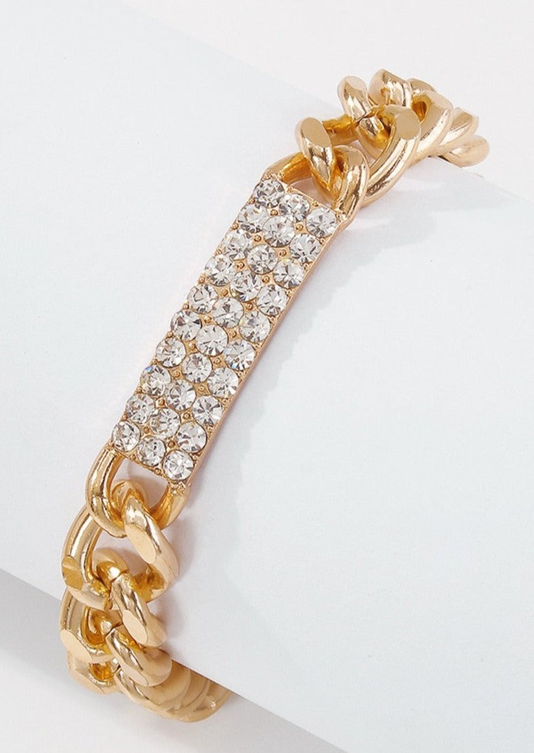 Rectangle Rhinestone Block Chunky Chain Bracelet